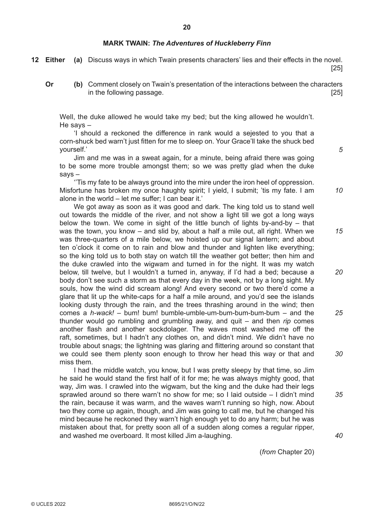 Cambridge A Level English - Language and Literature (AS Level only, from 2016) 8695 2022 Oct/Nov Paper 2 · Variant 1 question paper, page 20 of 24
