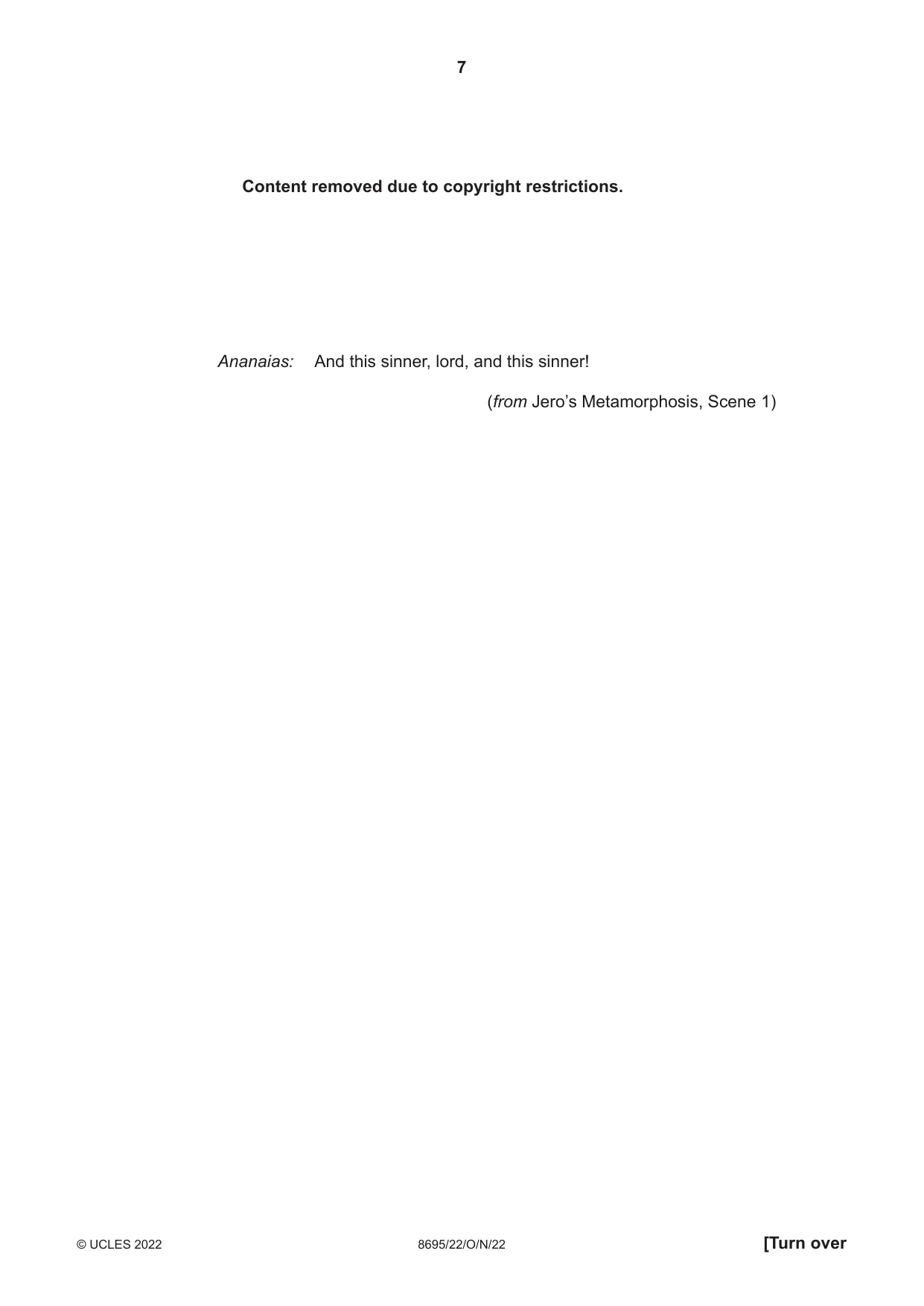 Cambridge A Level English - Language and Literature (AS Level only, from 2016) 8695 2022 Oct/Nov Paper 2 · Variant 2 question paper, page 7 of 24