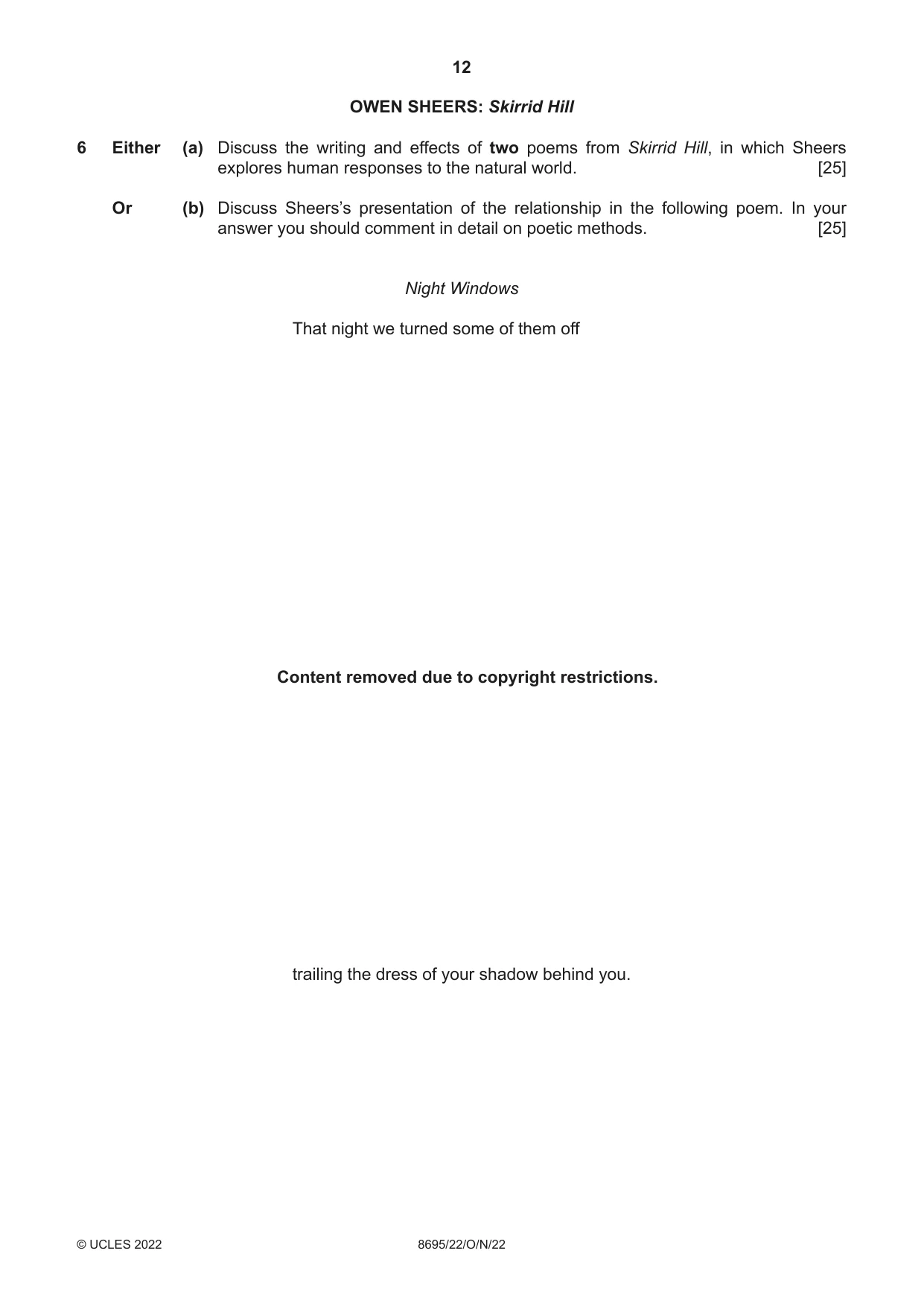 Cambridge A Level English - Language and Literature (AS Level only, from 2016) 8695 2022 Oct/Nov Paper 2 · Variant 2 question paper, page 12 of 24