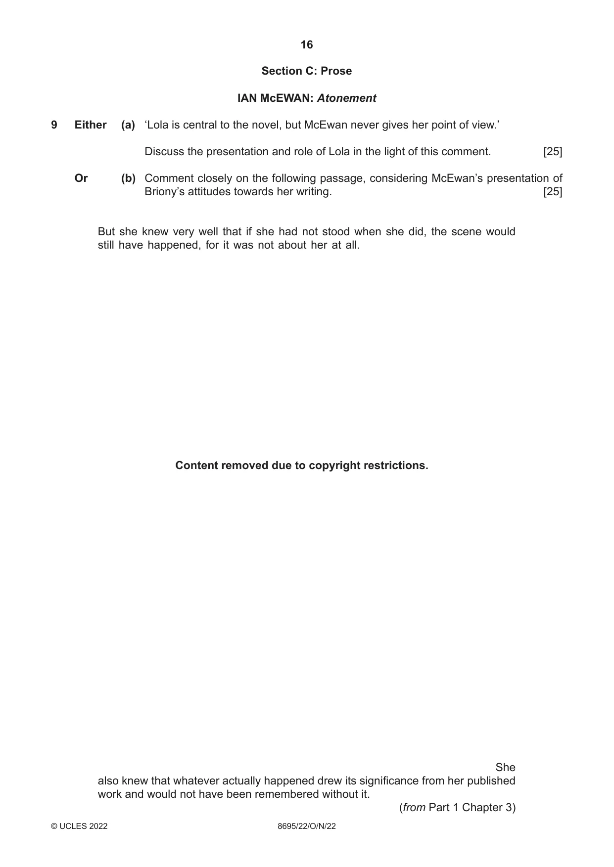 Cambridge A Level English - Language and Literature (AS Level only, from 2016) 8695 2022 Oct/Nov Paper 2 · Variant 2 question paper, page 16 of 24