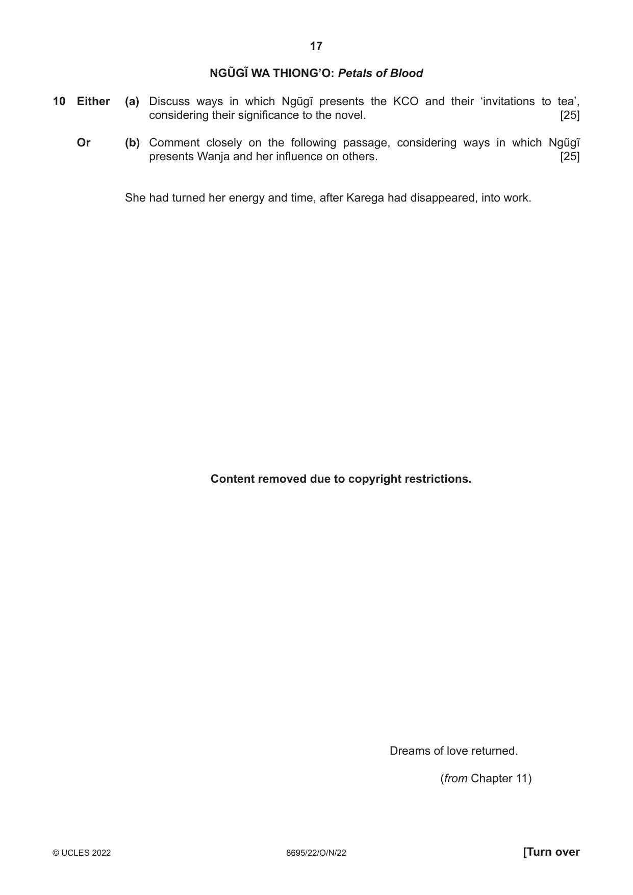 Cambridge A Level English - Language and Literature (AS Level only, from 2016) 8695 2022 Oct/Nov Paper 2 · Variant 2 question paper, page 17 of 24