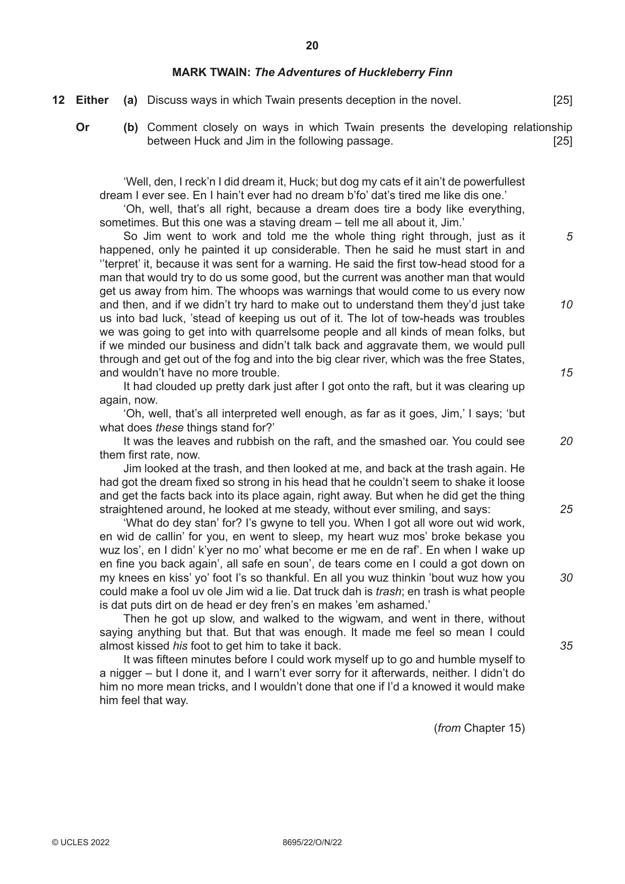 Cambridge A Level English - Language and Literature (AS Level only, from 2016) 8695 2022 Oct/Nov Paper 2 · Variant 2 question paper, page 20 of 24