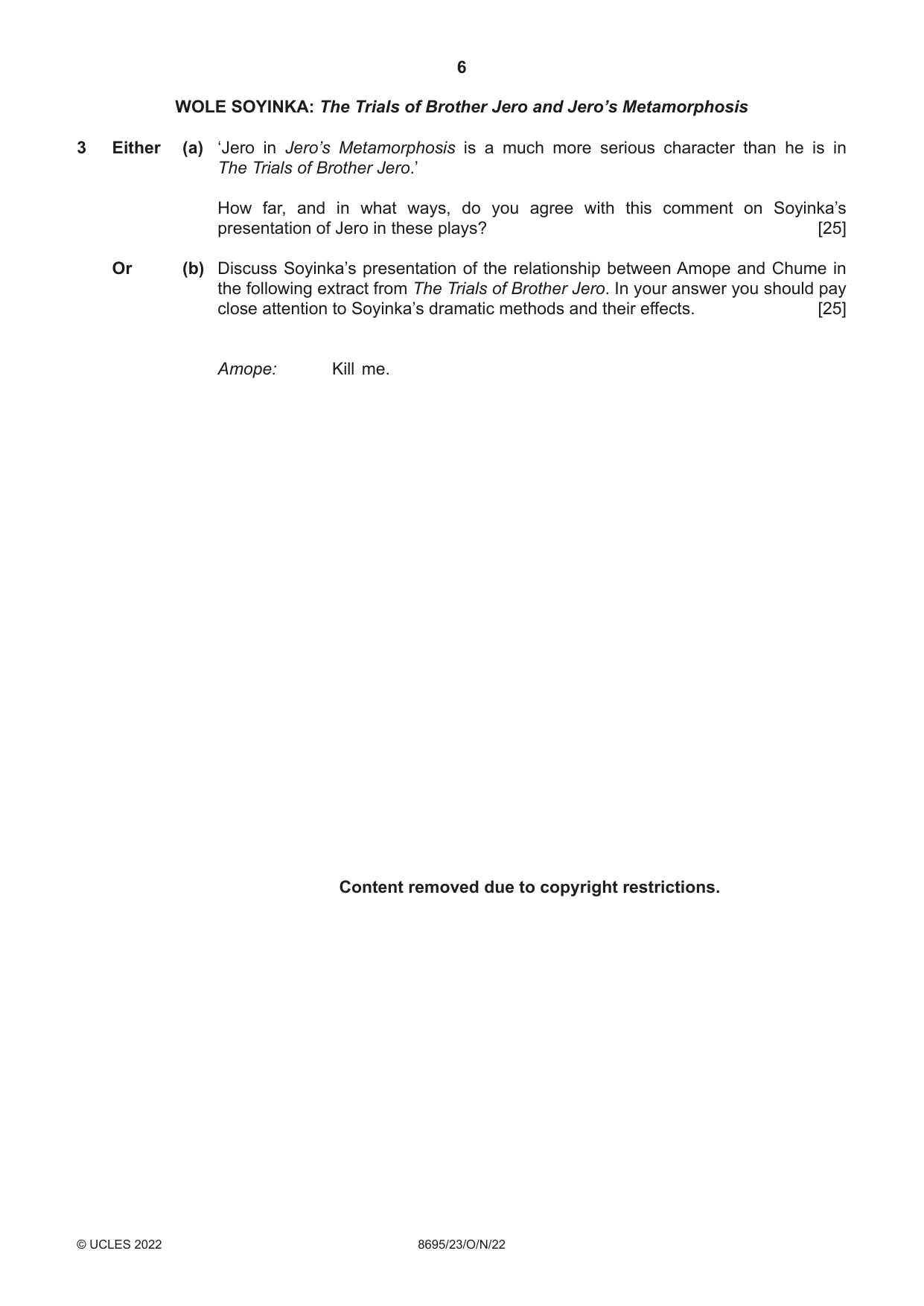 Cambridge A Level English - Language and Literature (AS Level only, from 2016) 8695 2022 Oct/Nov Paper 2 · Variant 3 question paper, page 6 of 24