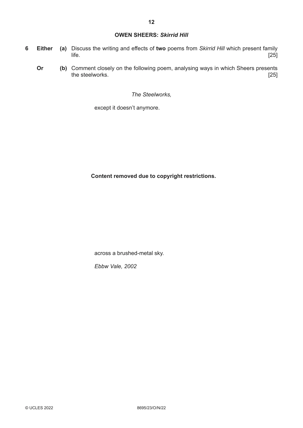Cambridge A Level English - Language and Literature (AS Level only, from 2016) 8695 2022 Oct/Nov Paper 2 · Variant 3 question paper, page 12 of 24
