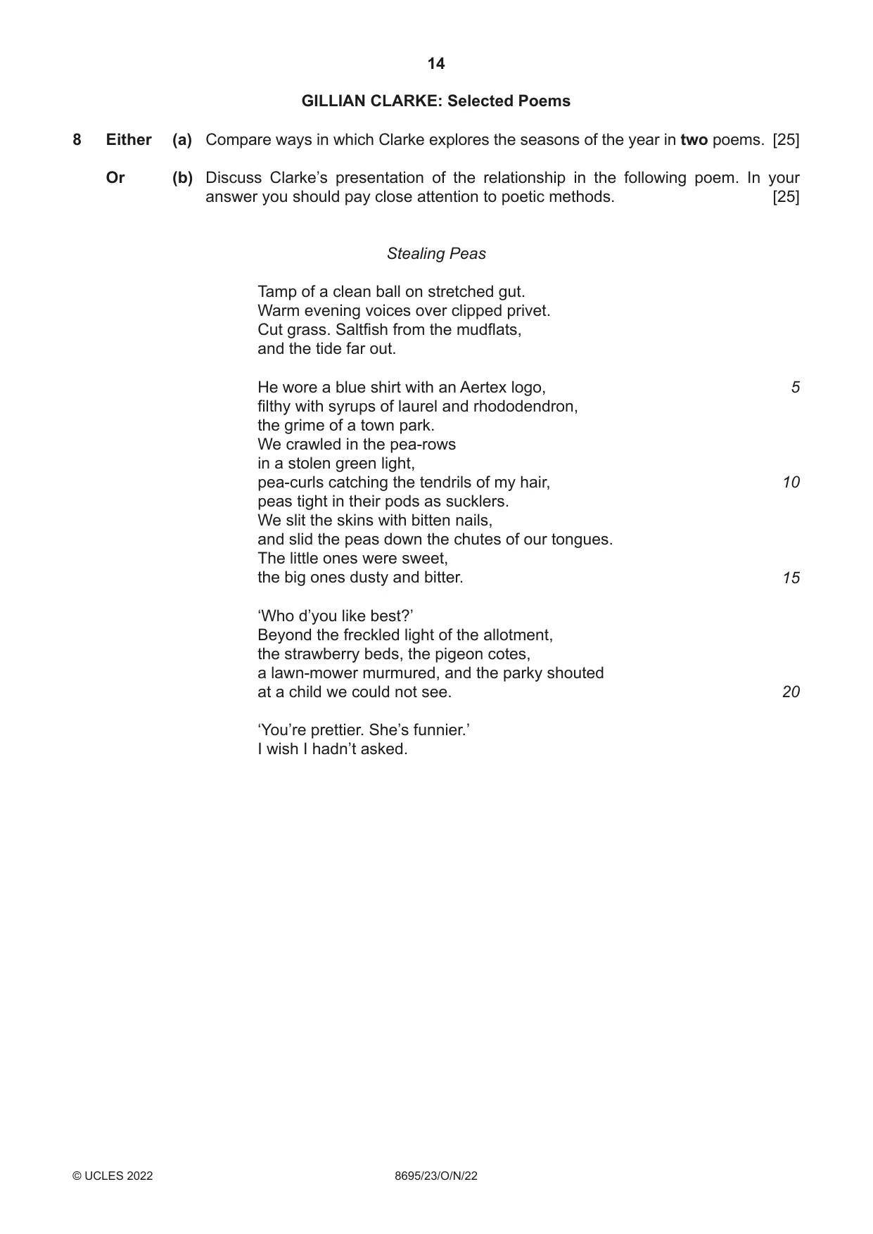 Cambridge A Level English - Language and Literature (AS Level only, from 2016) 8695 2022 Oct/Nov Paper 2 · Variant 3 question paper, page 14 of 24