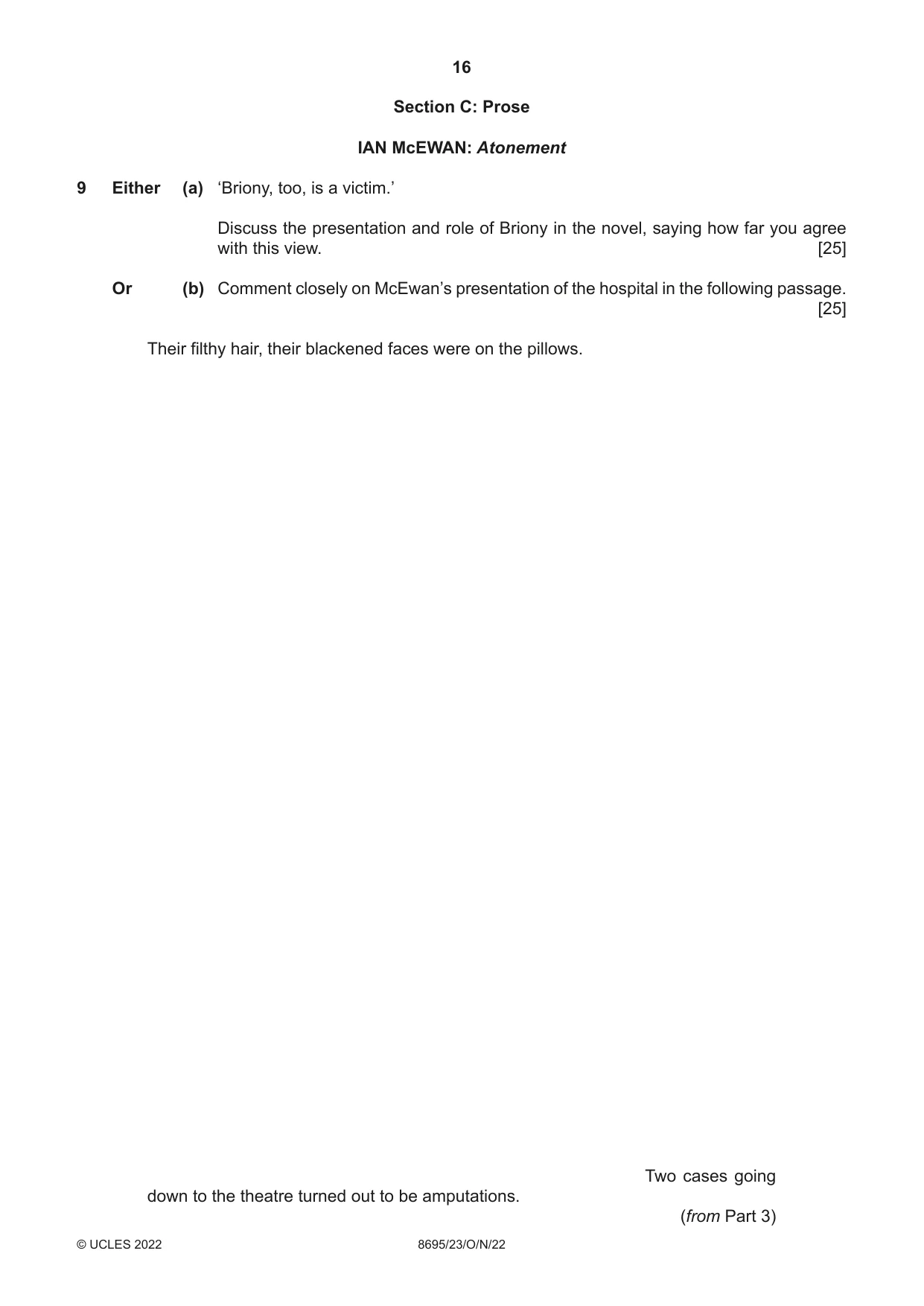 Cambridge A Level English - Language and Literature (AS Level only, from 2016) 8695 2022 Oct/Nov Paper 2 · Variant 3 question paper, page 16 of 24