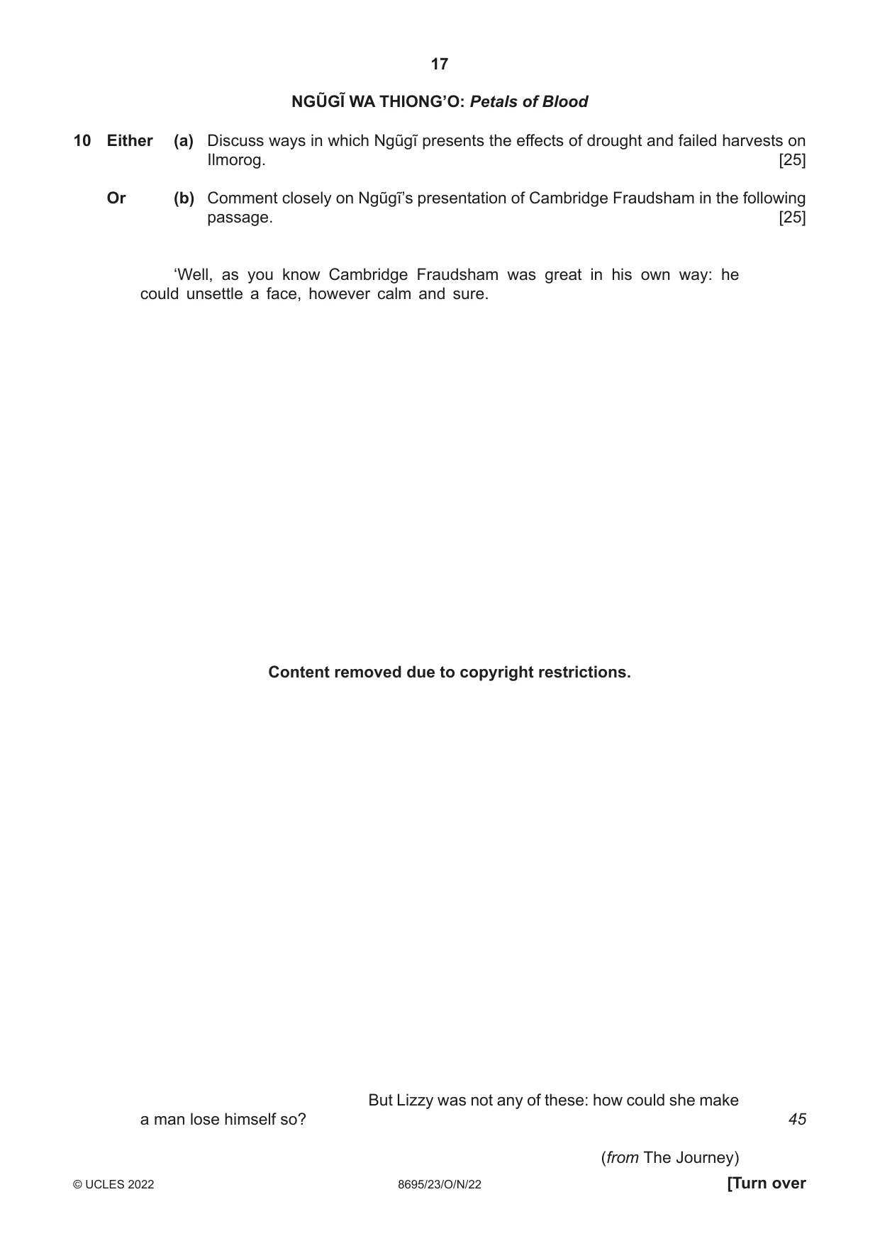 Cambridge A Level English - Language and Literature (AS Level only, from 2016) 8695 2022 Oct/Nov Paper 2 · Variant 3 question paper, page 17 of 24