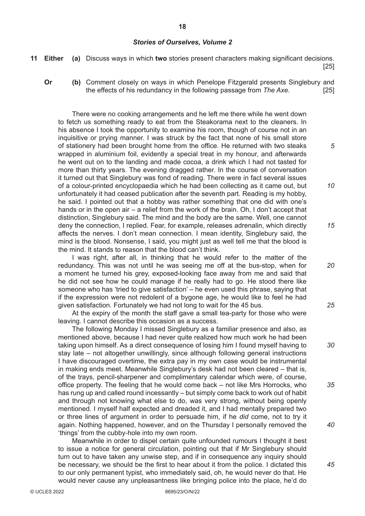 Cambridge A Level English - Language and Literature (AS Level only, from 2016) 8695 2022 Oct/Nov Paper 2 · Variant 3 question paper, page 18 of 24