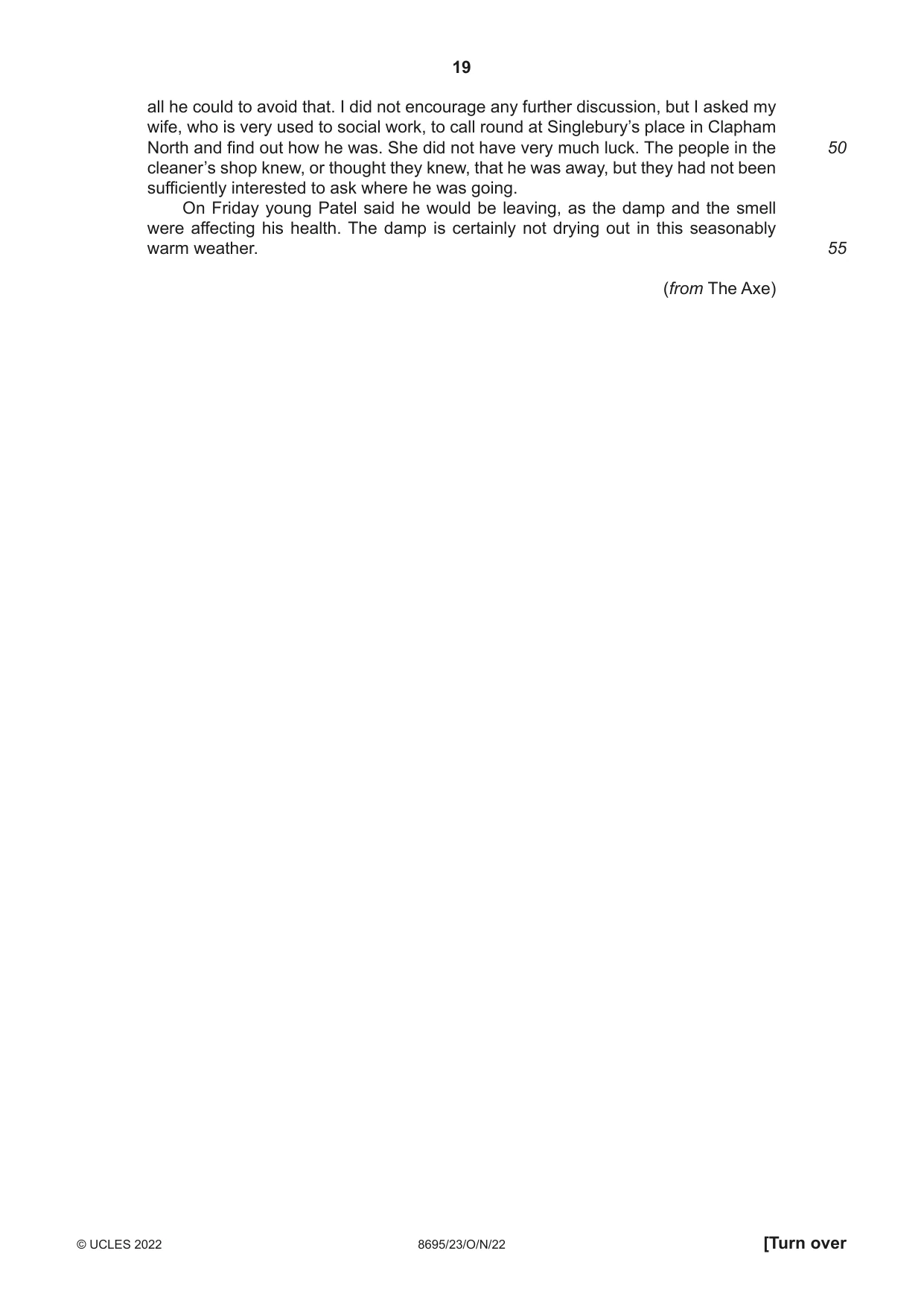Cambridge A Level English - Language and Literature (AS Level only, from 2016) 8695 2022 Oct/Nov Paper 2 · Variant 3 question paper, page 19 of 24