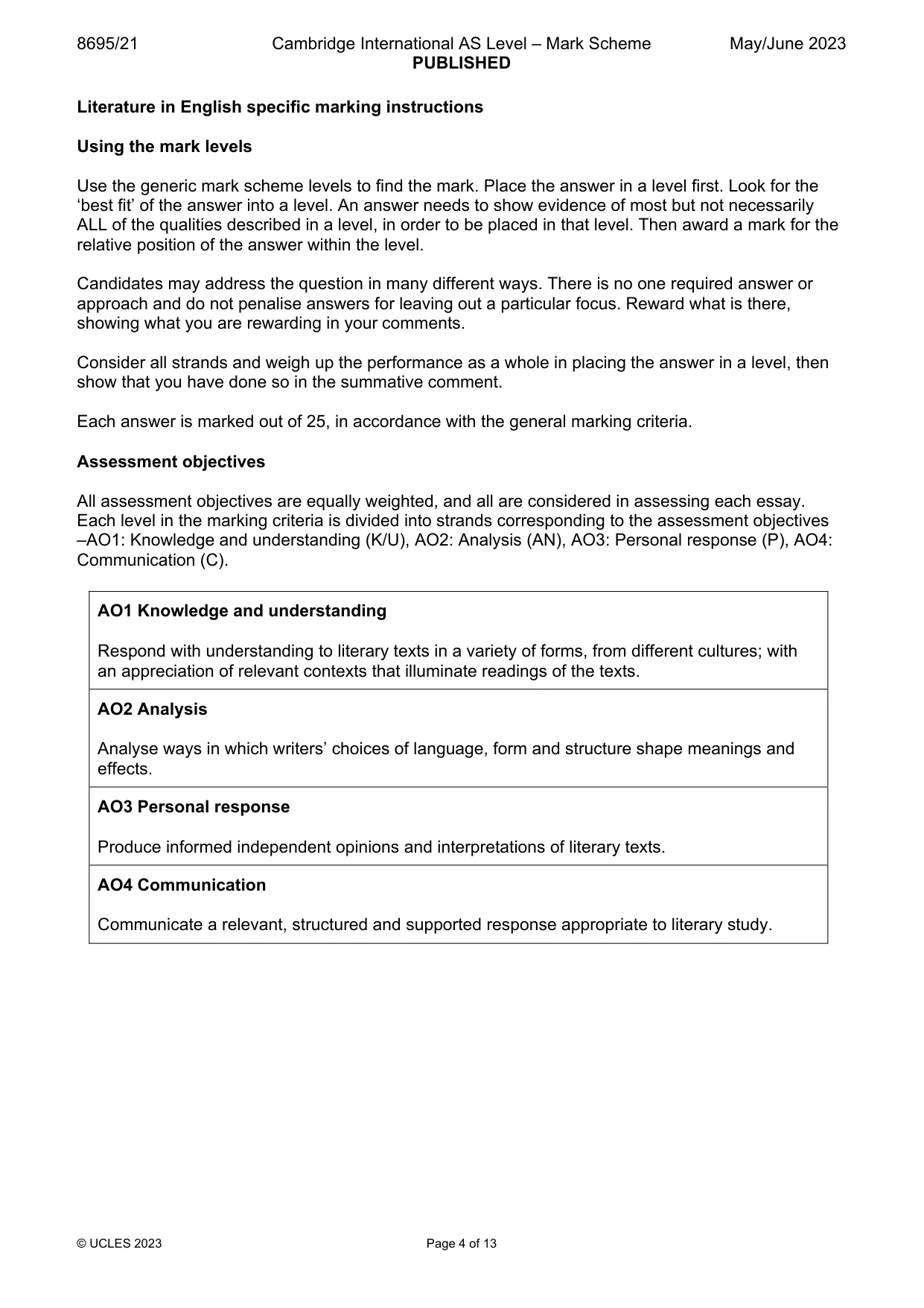 Mark scheme, page 4 of 13