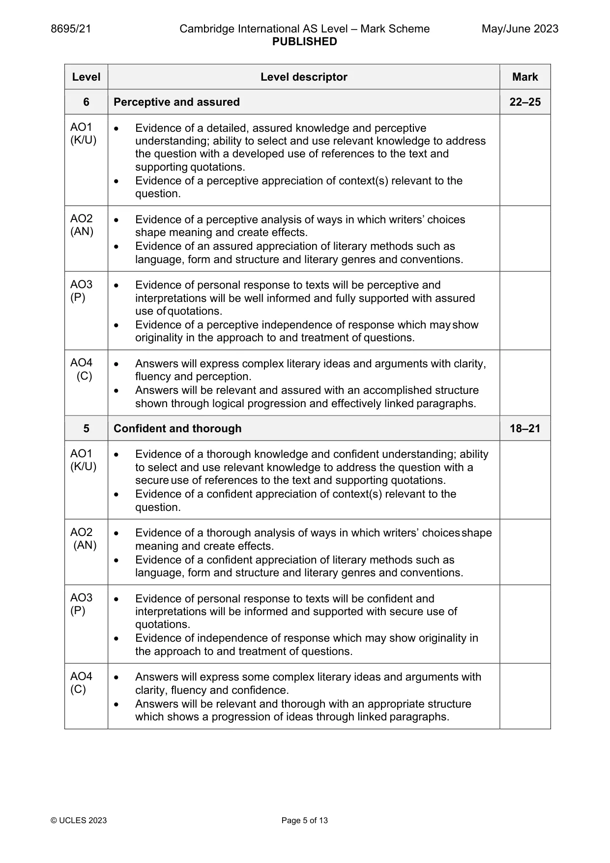Mark scheme, page 5 of 13