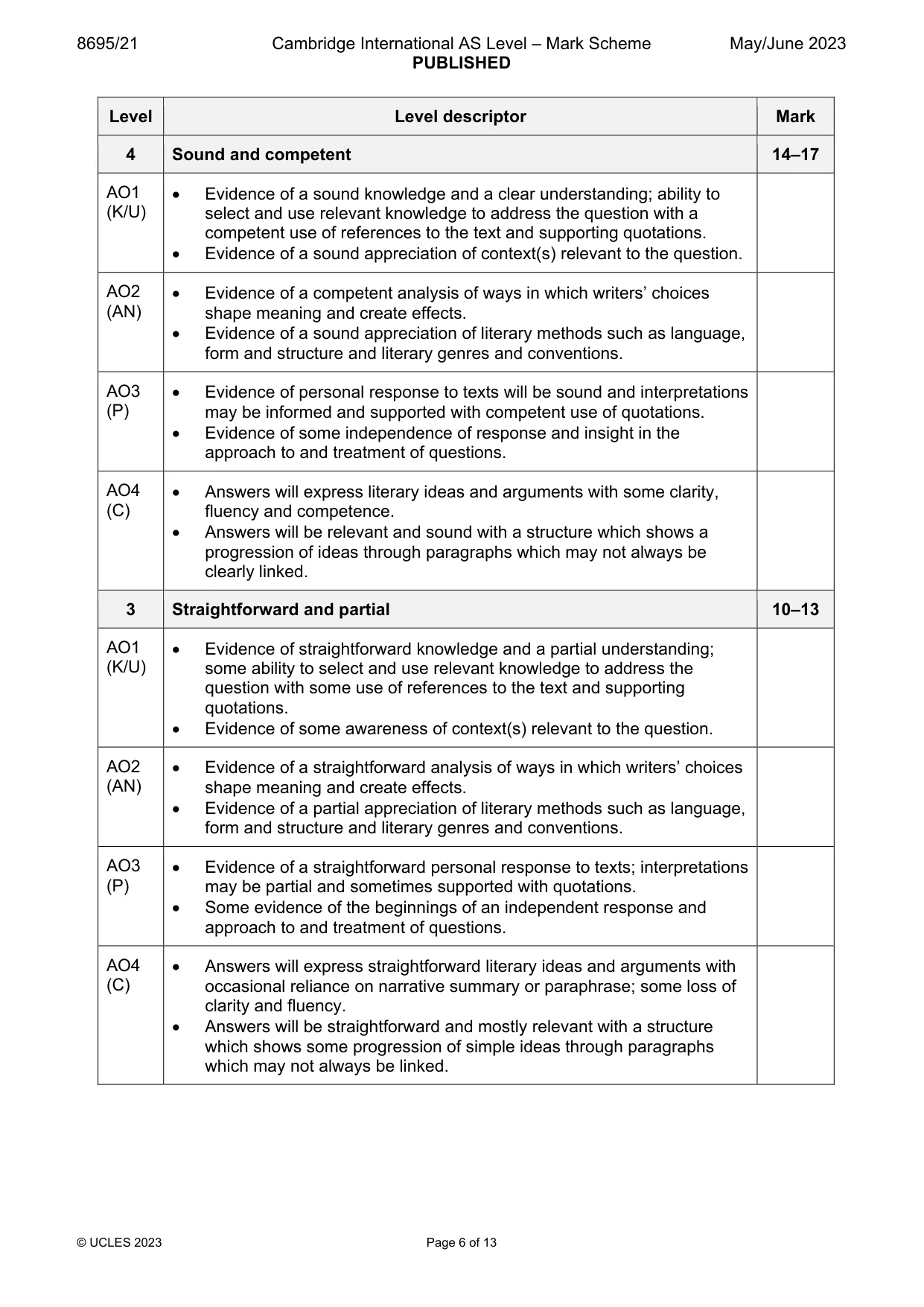 Mark scheme, page 6 of 13