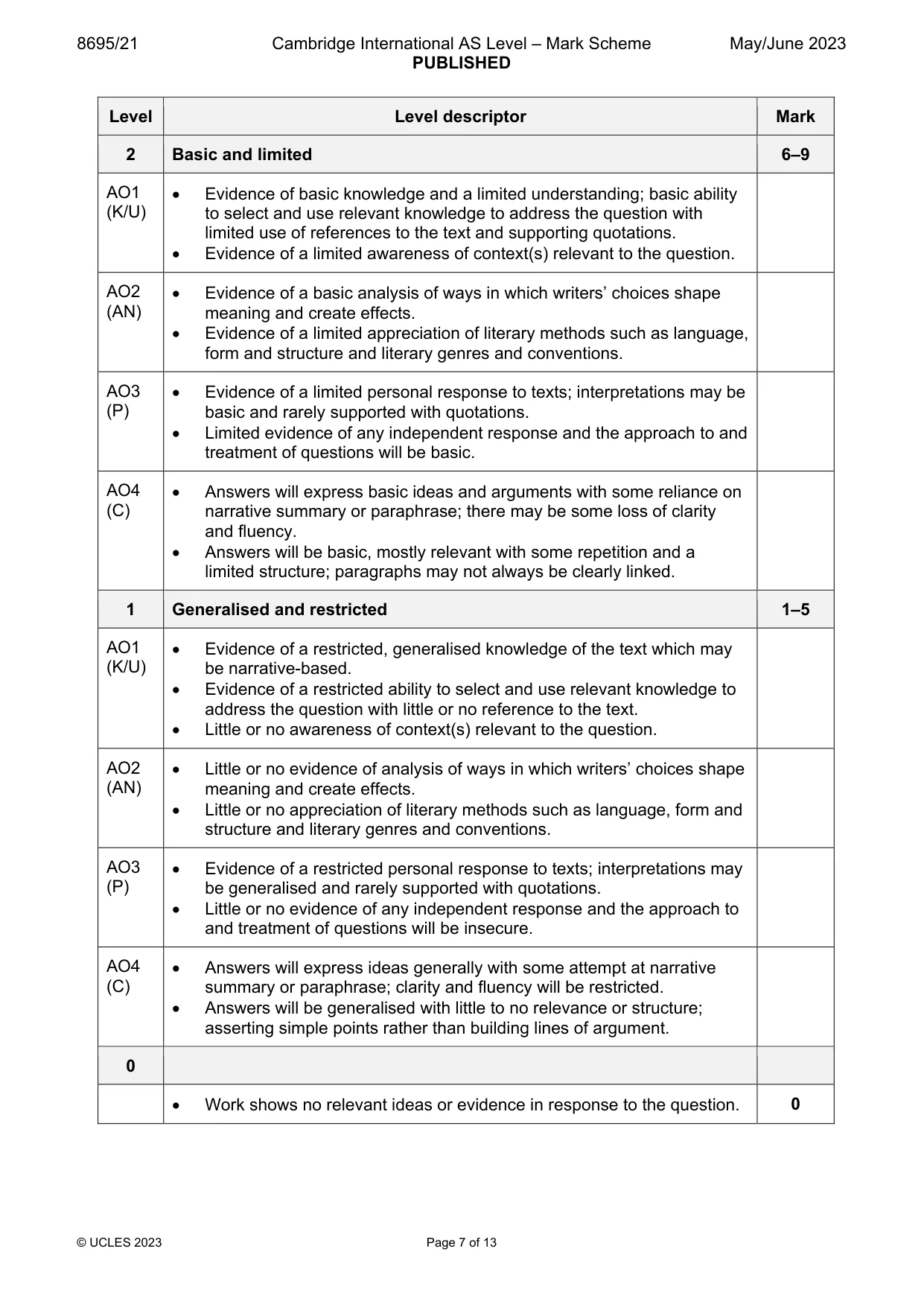 Mark scheme, page 7 of 13