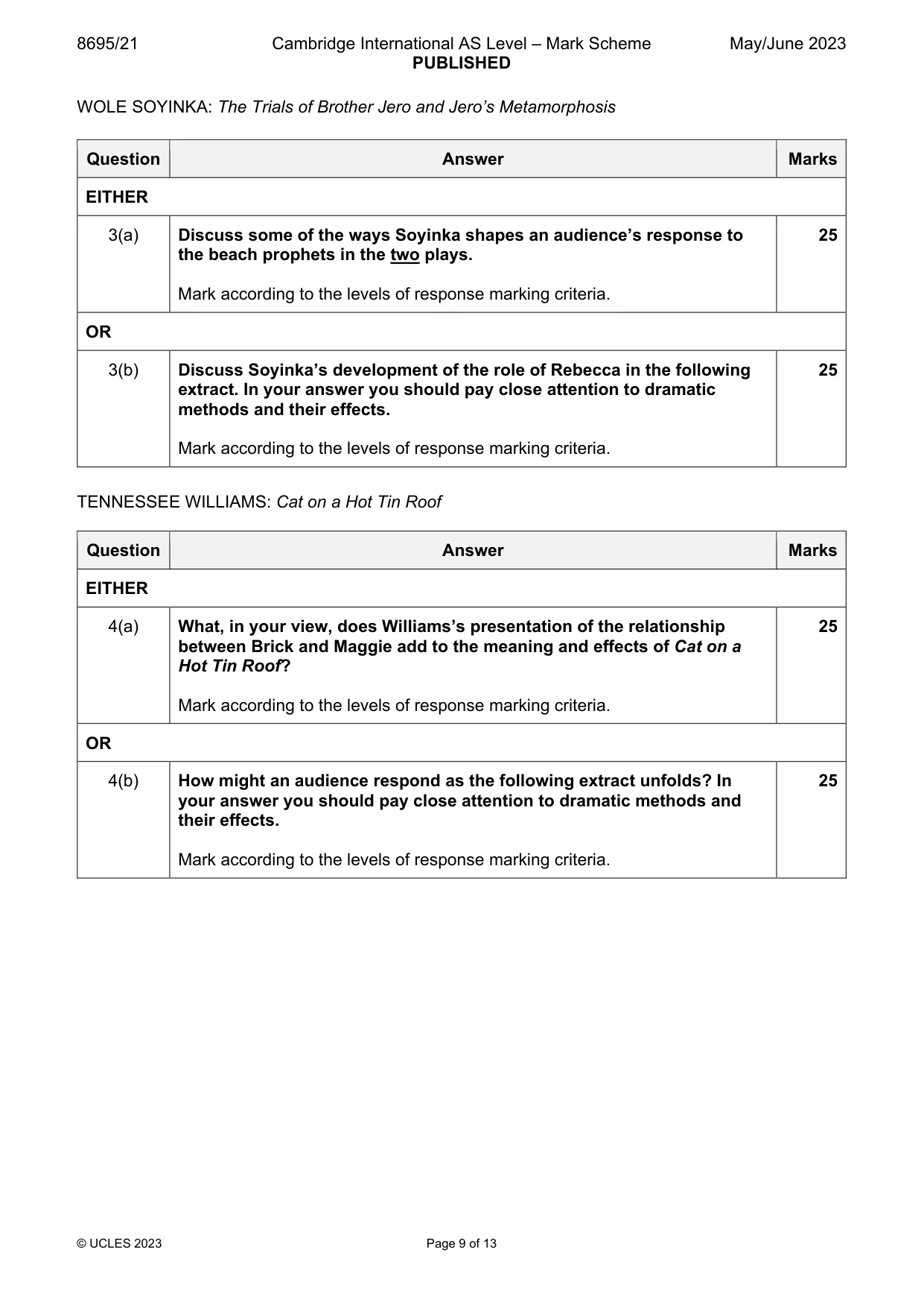 Mark scheme, page 9 of 13