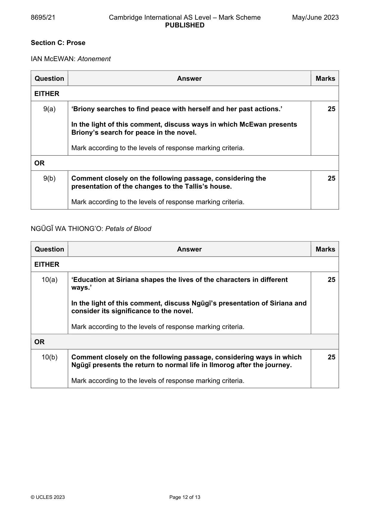 Mark scheme, page 12 of 13