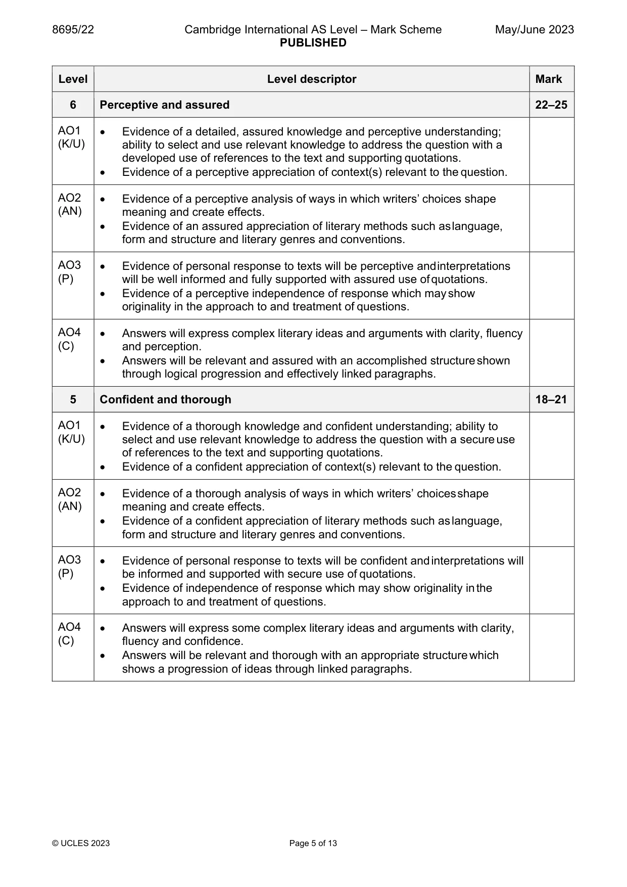 Mark scheme, page 5 of 13