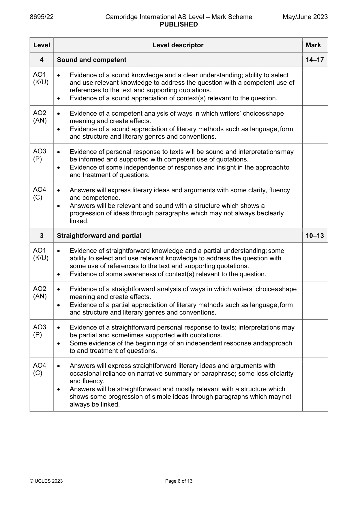 Mark scheme, page 6 of 13