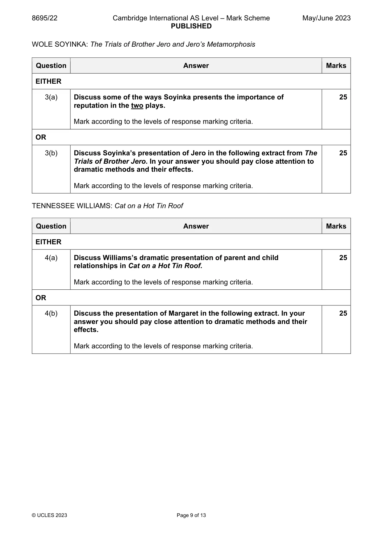 Mark scheme, page 9 of 13