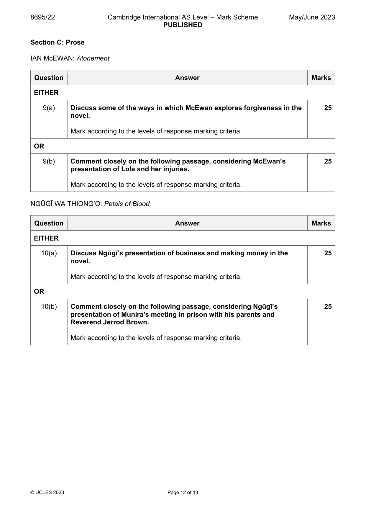 Mark scheme, page 12 of 13