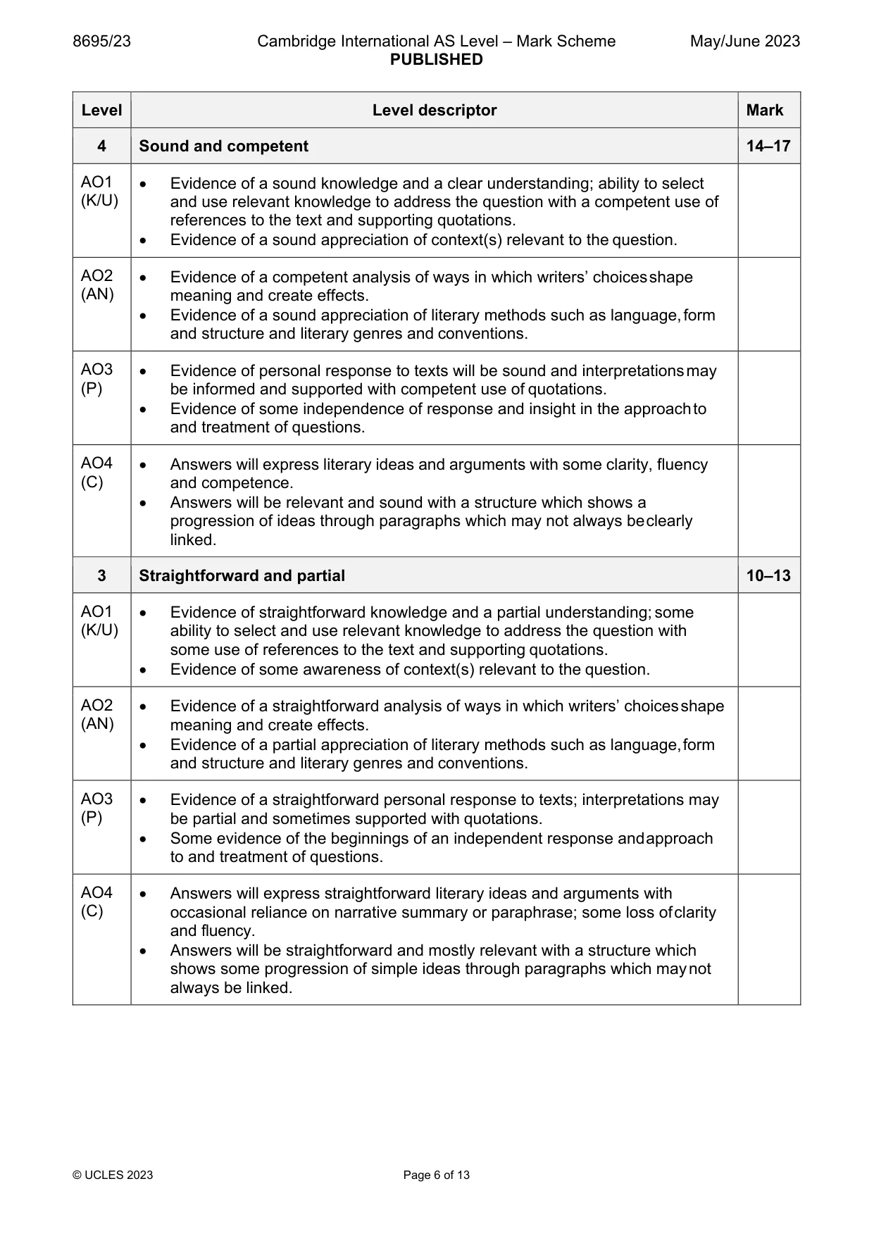 Mark scheme, page 6 of 13