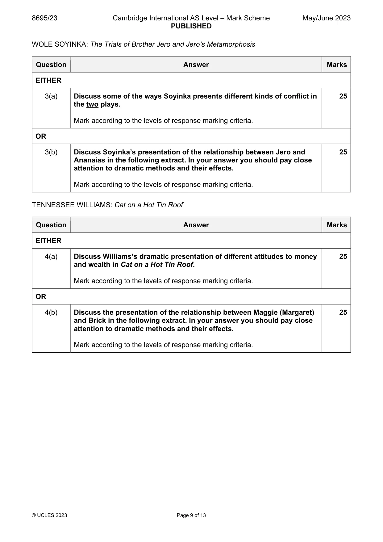 Mark scheme, page 9 of 13