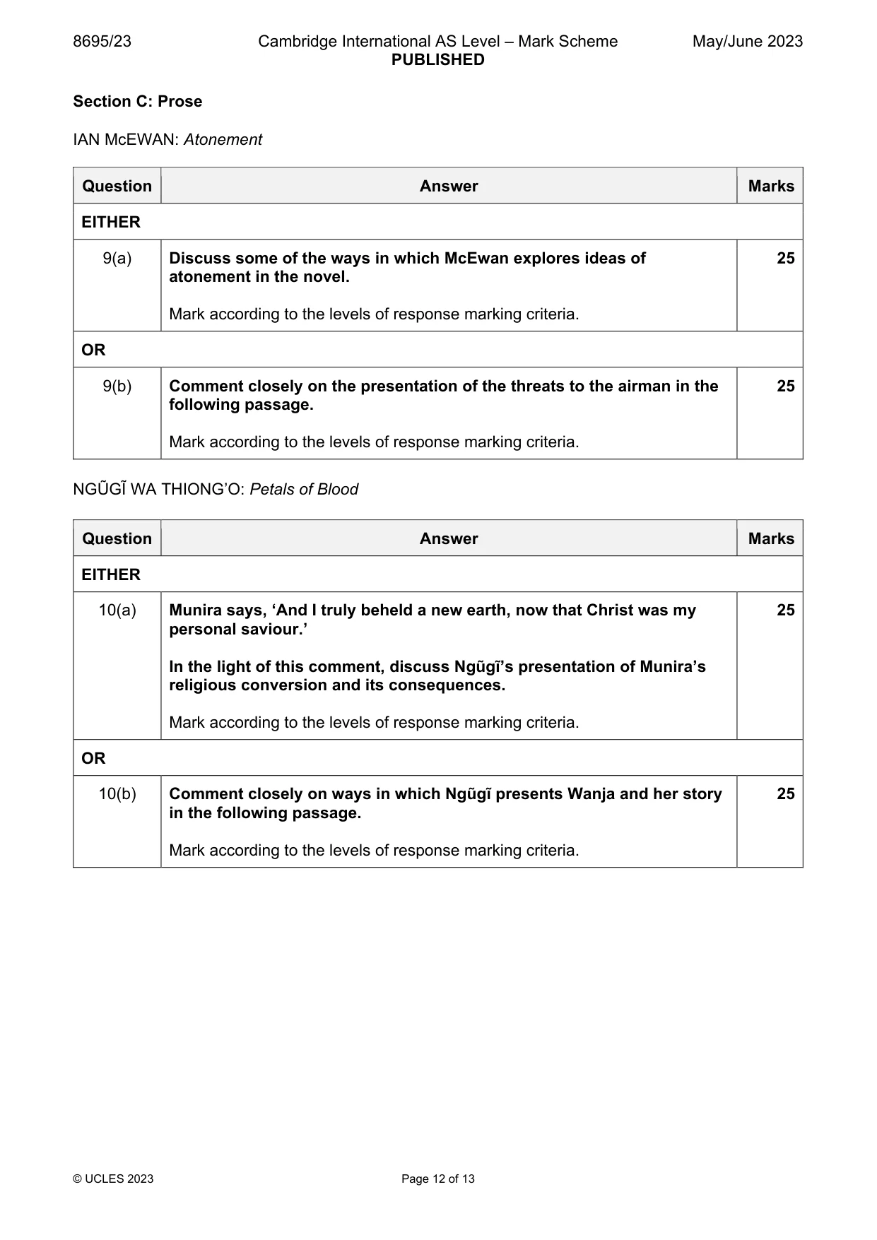 Mark scheme, page 12 of 13