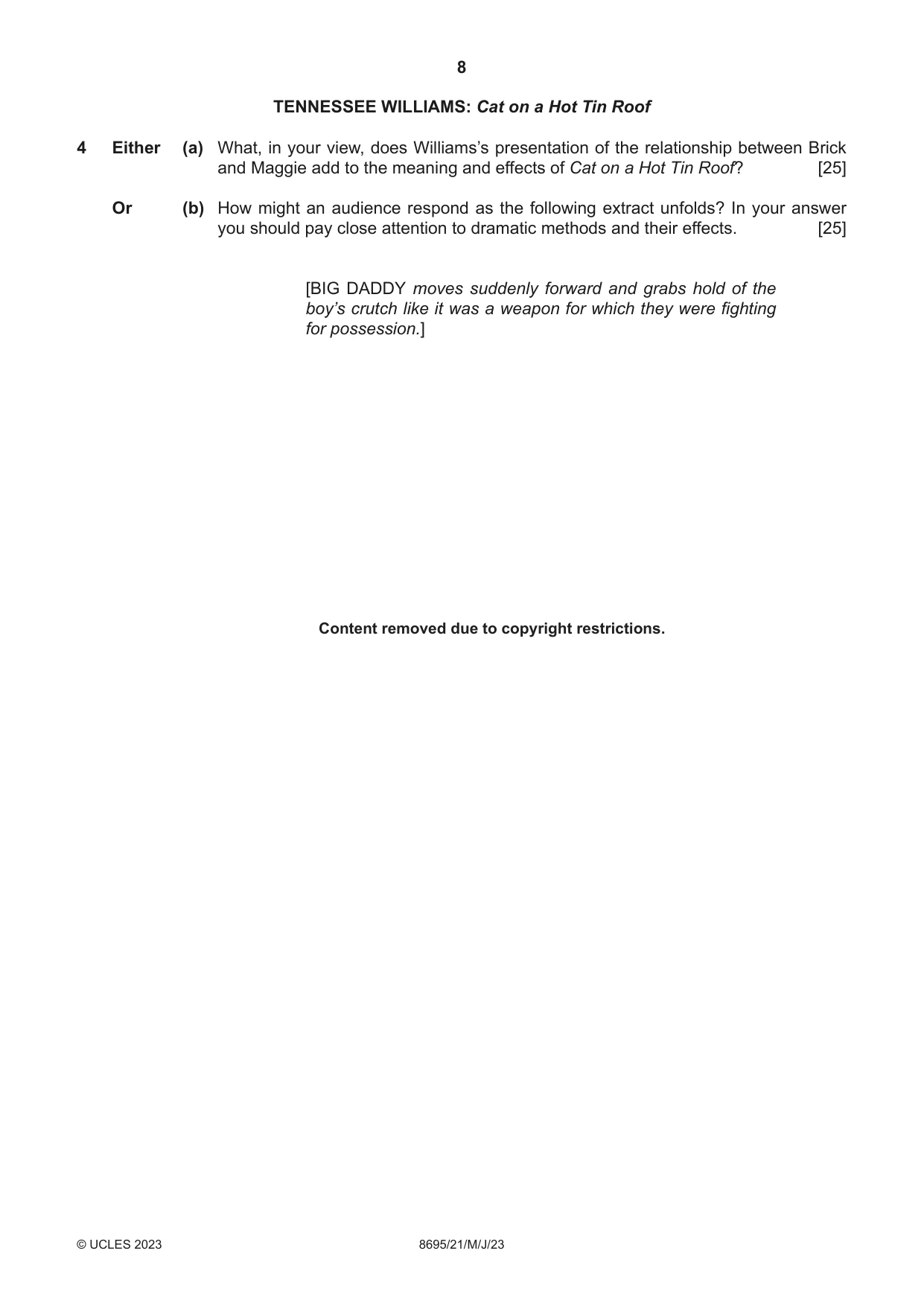 Cambridge A Level English - Language and Literature (AS Level only, from 2016) 8695 2023 May/June Paper 2 · Variant 1 question paper, page 8 of 24