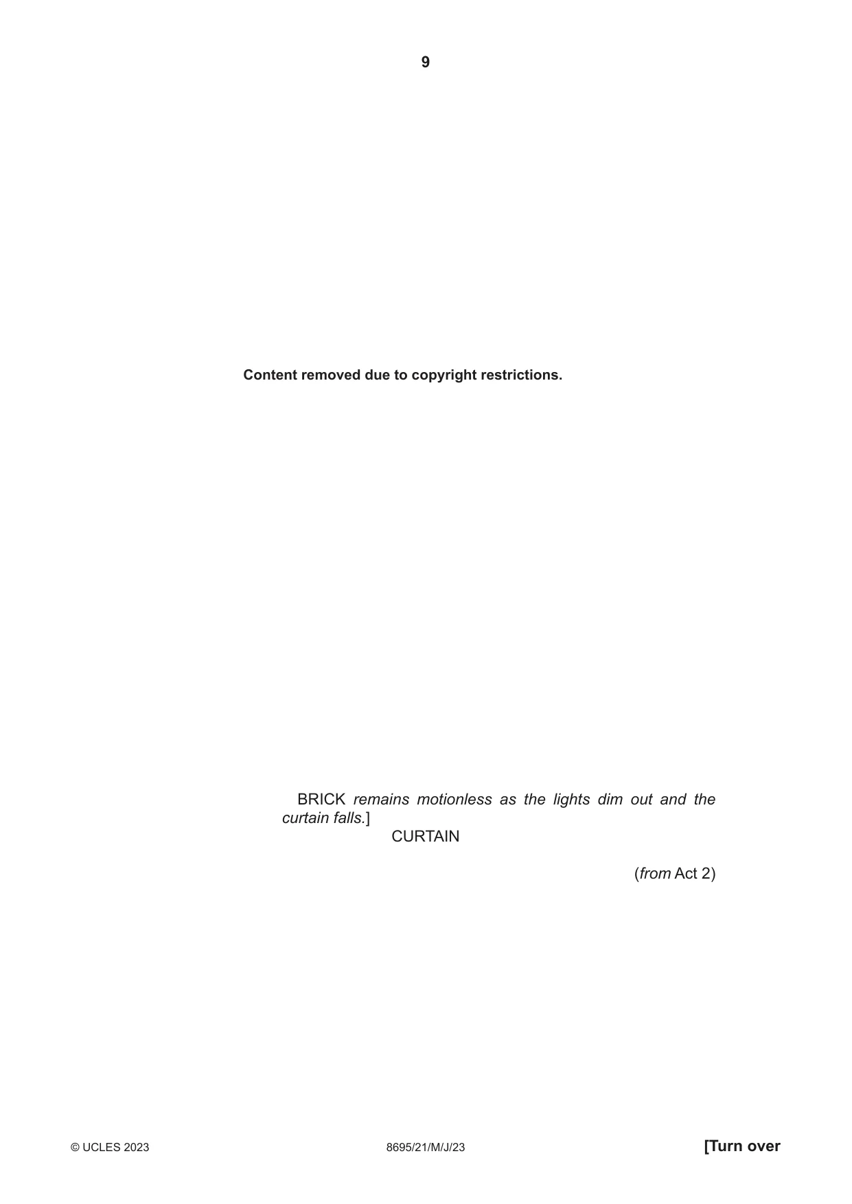 Cambridge A Level English - Language and Literature (AS Level only, from 2016) 8695 2023 May/June Paper 2 · Variant 1 question paper, page 9 of 24