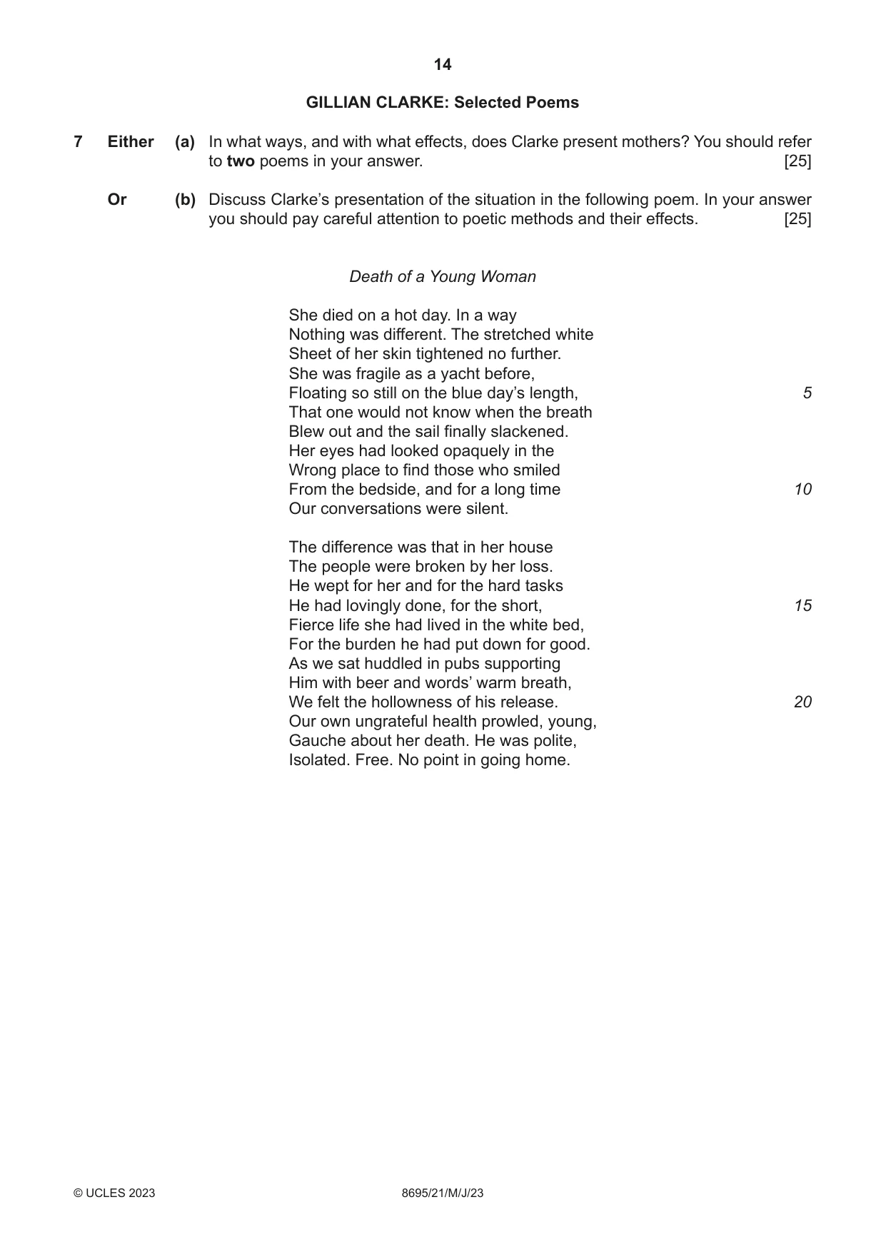 Cambridge A Level English - Language and Literature (AS Level only, from 2016) 8695 2023 May/June Paper 2 · Variant 1 question paper, page 14 of 24