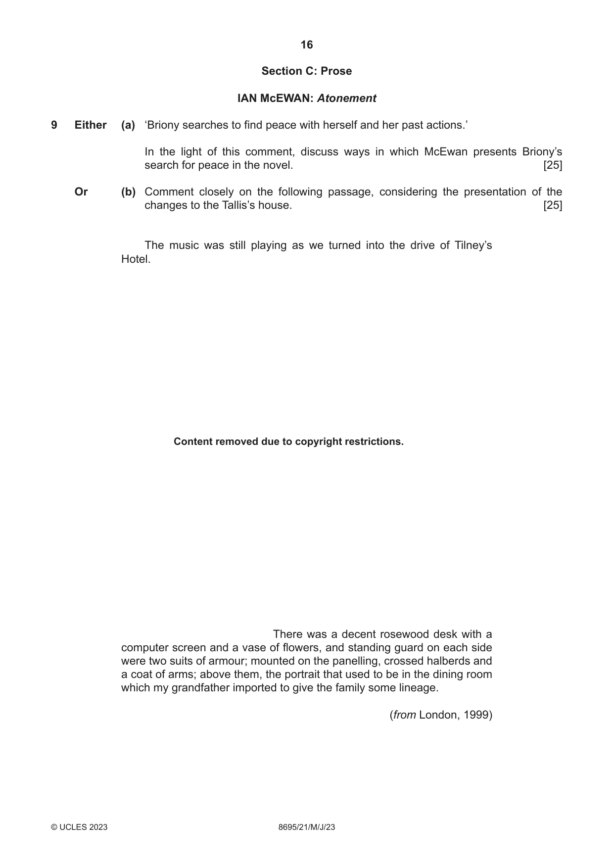 Cambridge A Level English - Language and Literature (AS Level only, from 2016) 8695 2023 May/June Paper 2 · Variant 1 question paper, page 16 of 24