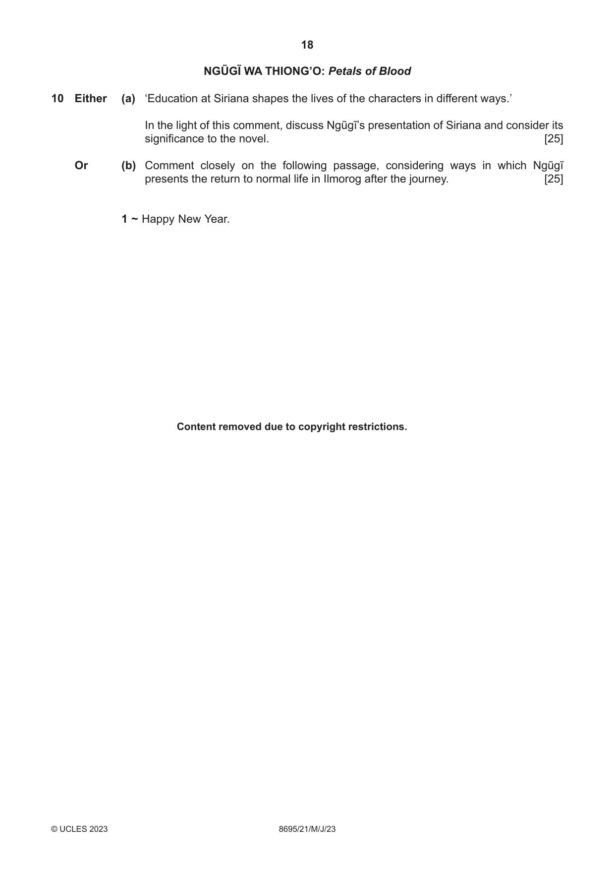 Cambridge A Level English - Language and Literature (AS Level only, from 2016) 8695 2023 May/June Paper 2 · Variant 1 question paper, page 18 of 24