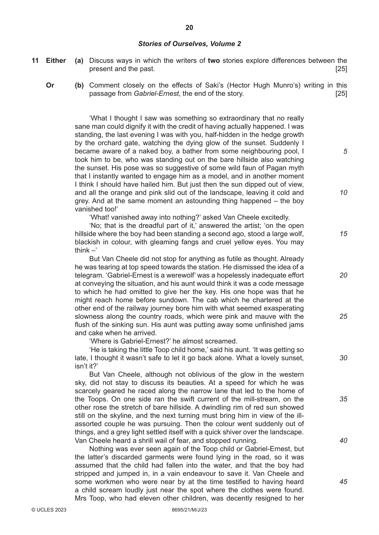 Cambridge A Level English - Language and Literature (AS Level only, from 2016) 8695 2023 May/June Paper 2 · Variant 1 question paper, page 20 of 24