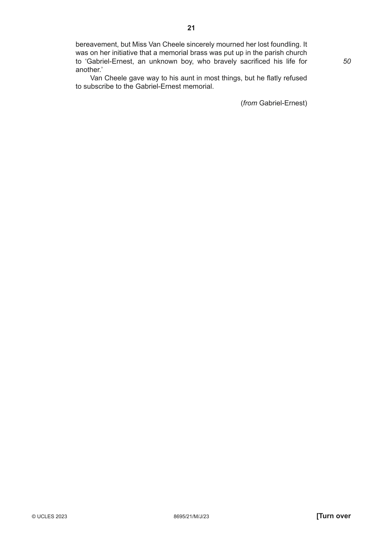Cambridge A Level English - Language and Literature (AS Level only, from 2016) 8695 2023 May/June Paper 2 · Variant 1 question paper, page 21 of 24