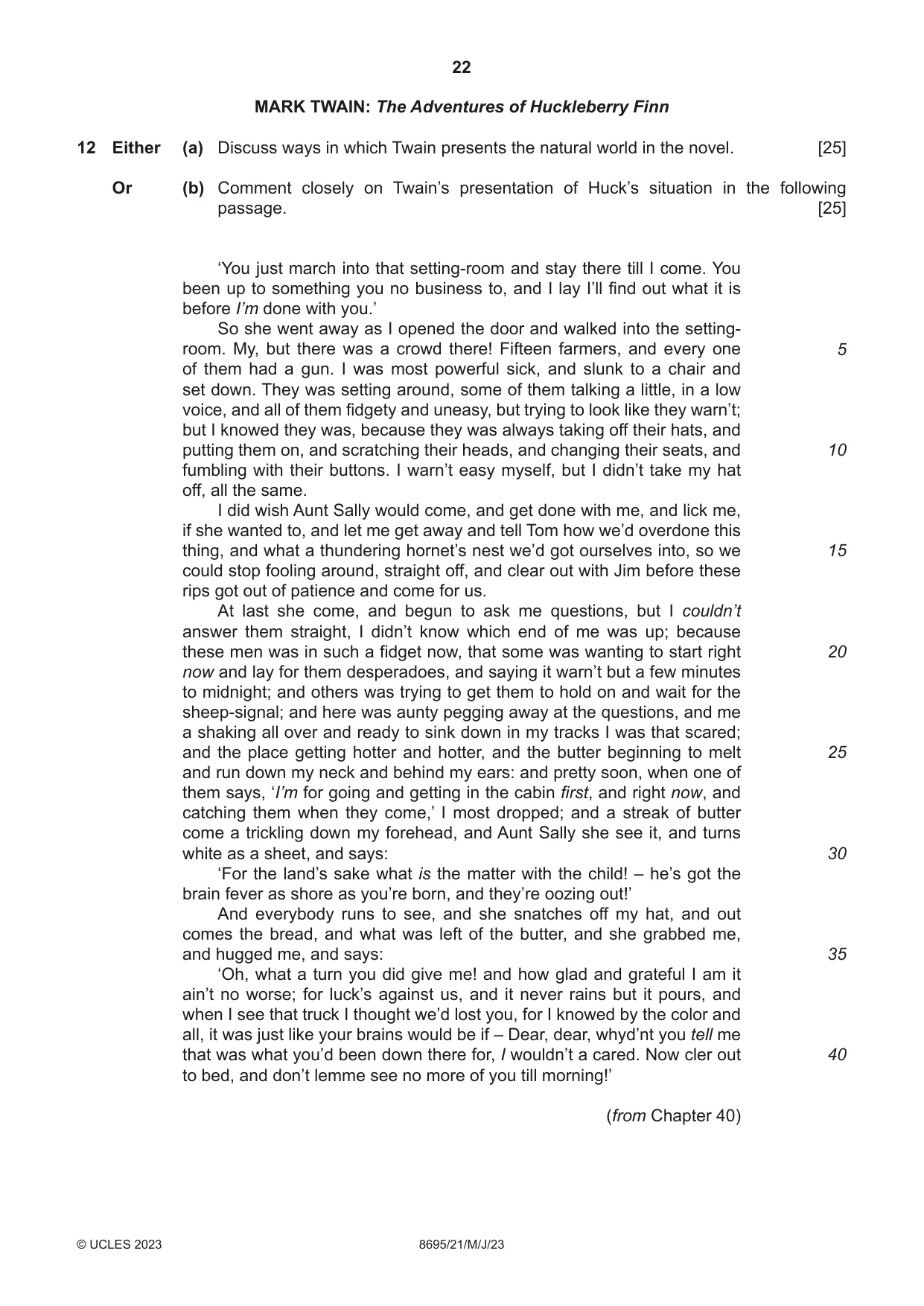 Cambridge A Level English - Language and Literature (AS Level only, from 2016) 8695 2023 May/June Paper 2 · Variant 1 question paper, page 22 of 24