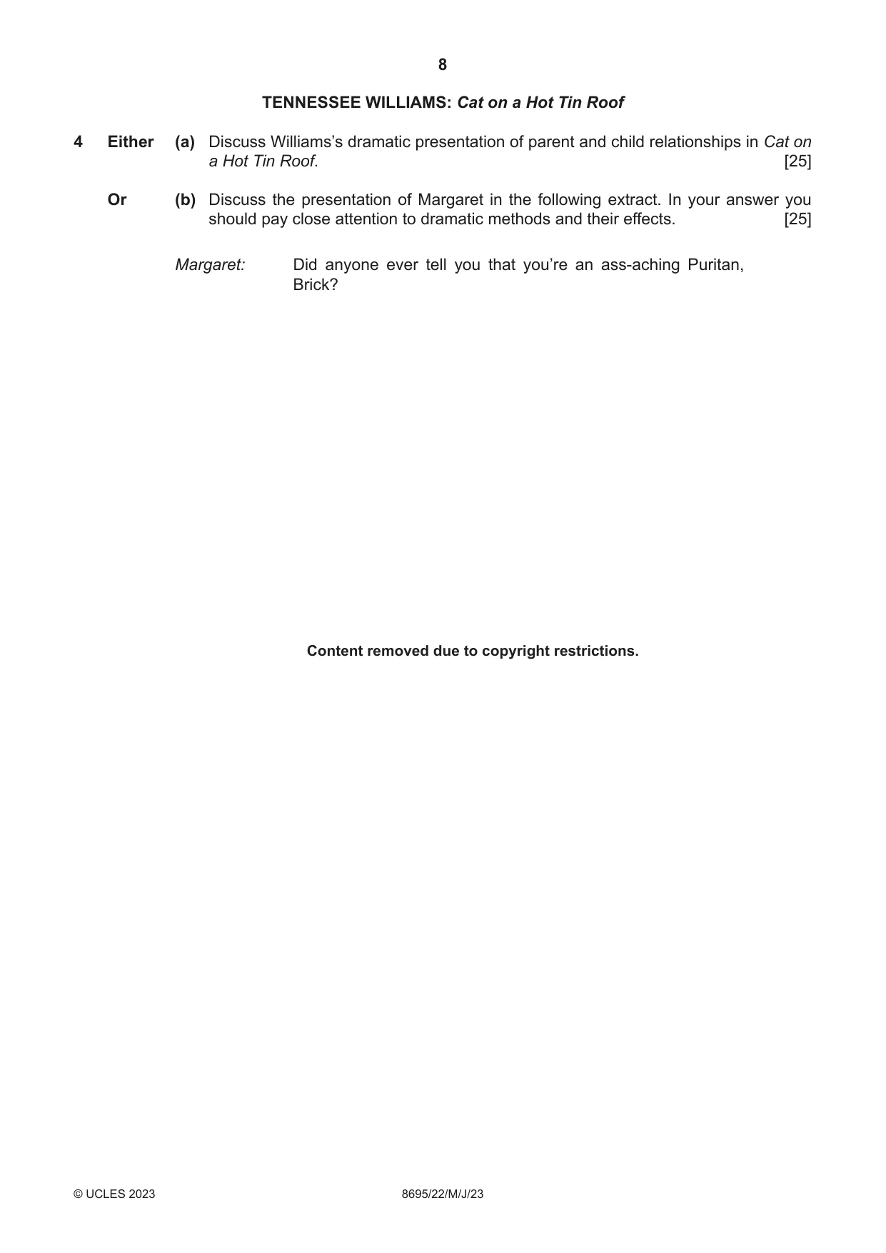 Cambridge A Level English - Language and Literature (AS Level only, from 2016) 8695 2023 May/June Paper 2 · Variant 2 question paper, page 8 of 24