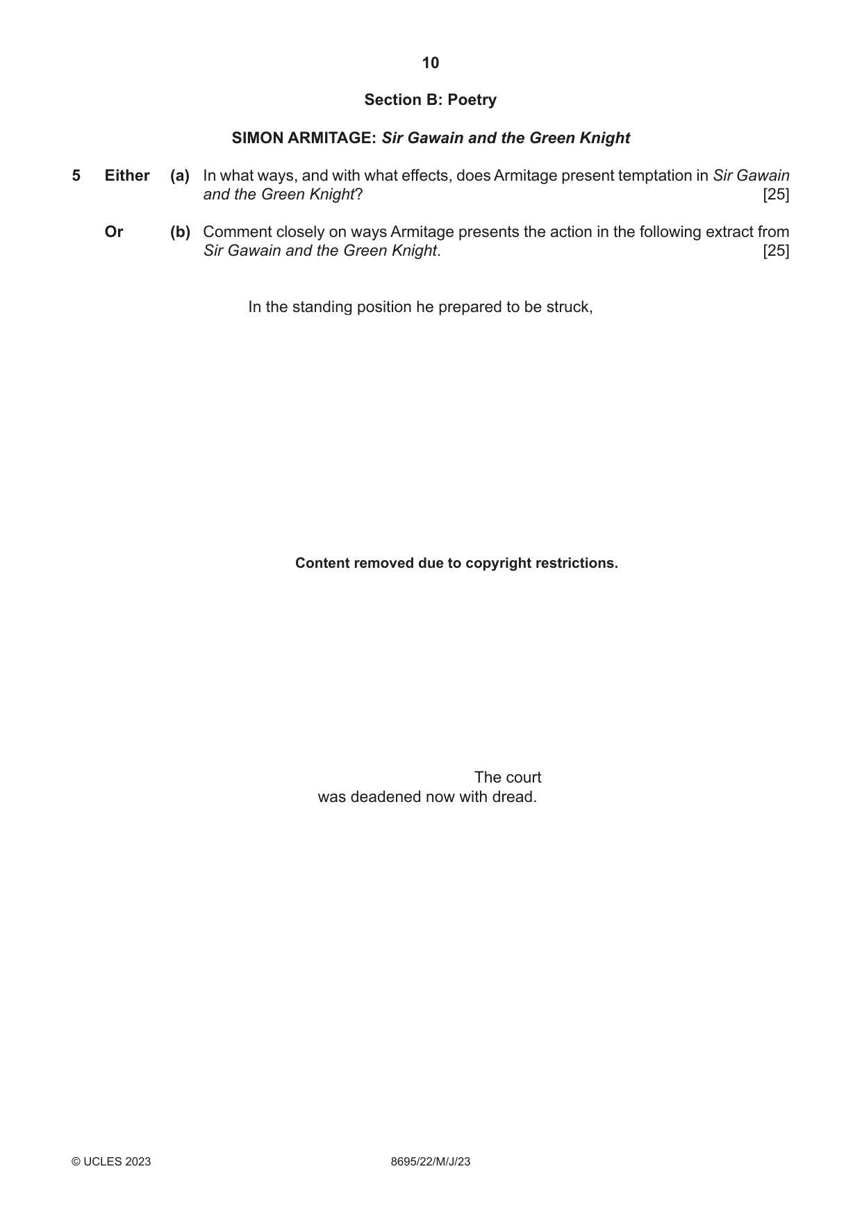 Cambridge A Level English - Language and Literature (AS Level only, from 2016) 8695 2023 May/June Paper 2 · Variant 2 question paper, page 10 of 24