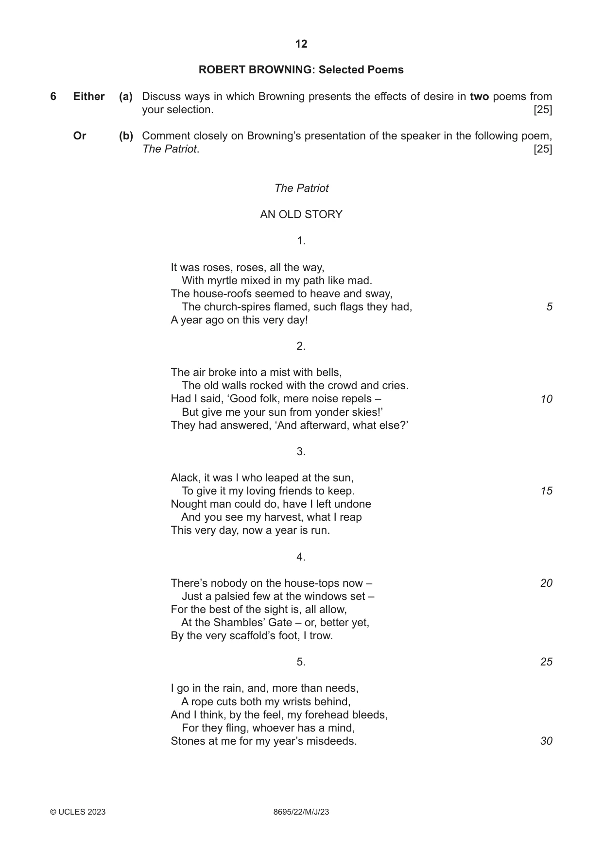 Cambridge A Level English - Language and Literature (AS Level only, from 2016) 8695 2023 May/June Paper 2 · Variant 2 question paper, page 12 of 24