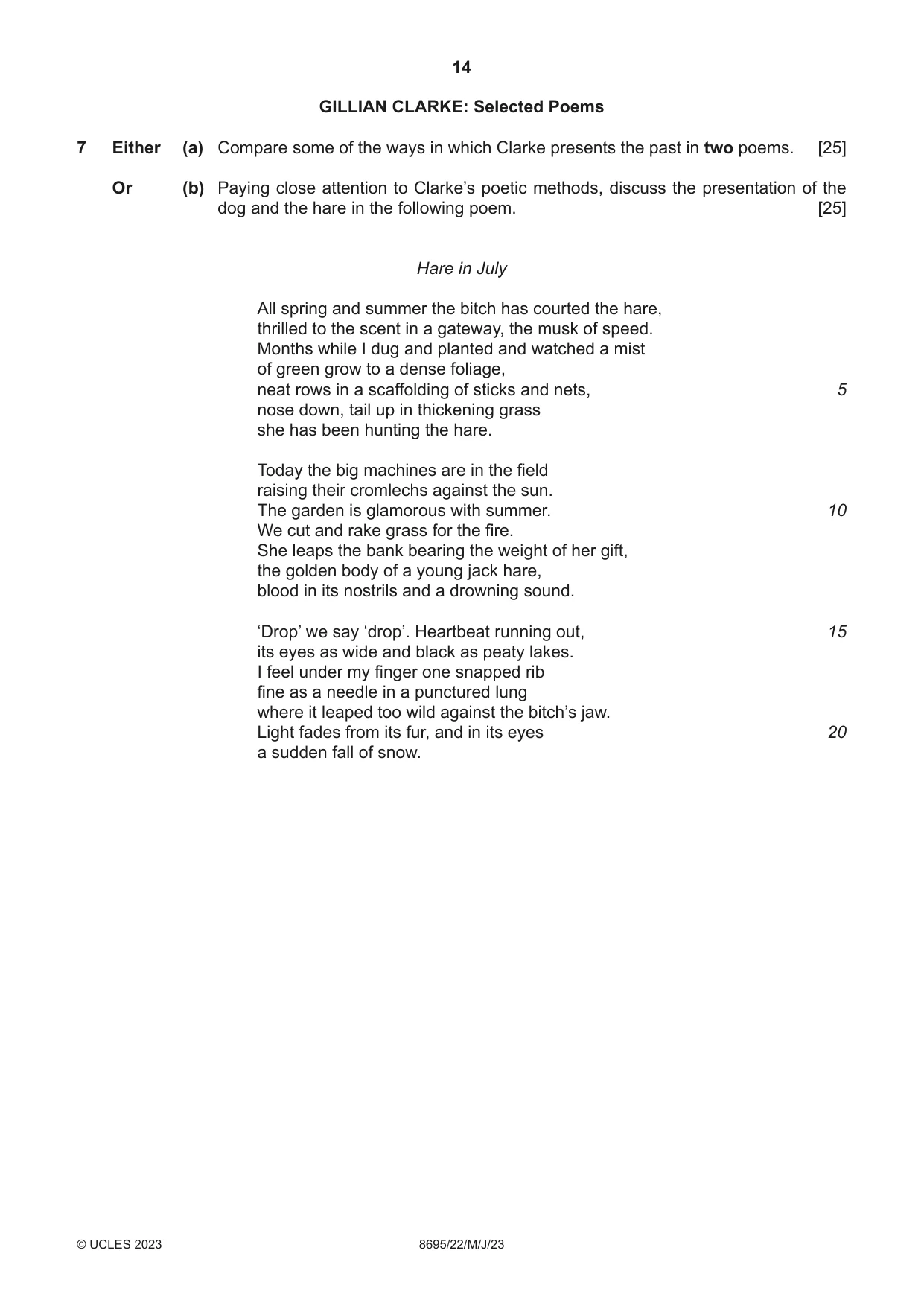 Cambridge A Level English - Language and Literature (AS Level only, from 2016) 8695 2023 May/June Paper 2 · Variant 2 question paper, page 14 of 24