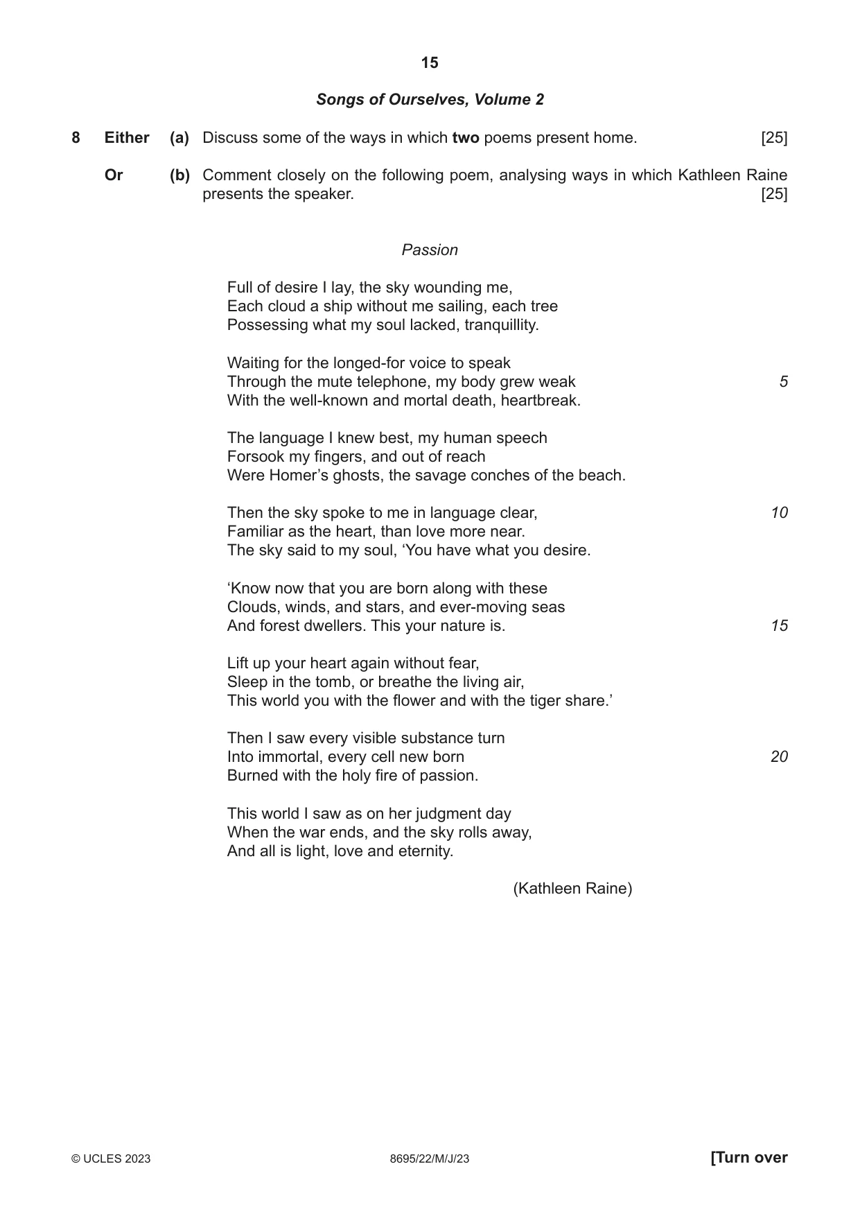 Cambridge A Level English - Language and Literature (AS Level only, from 2016) 8695 2023 May/June Paper 2 · Variant 2 question paper, page 15 of 24