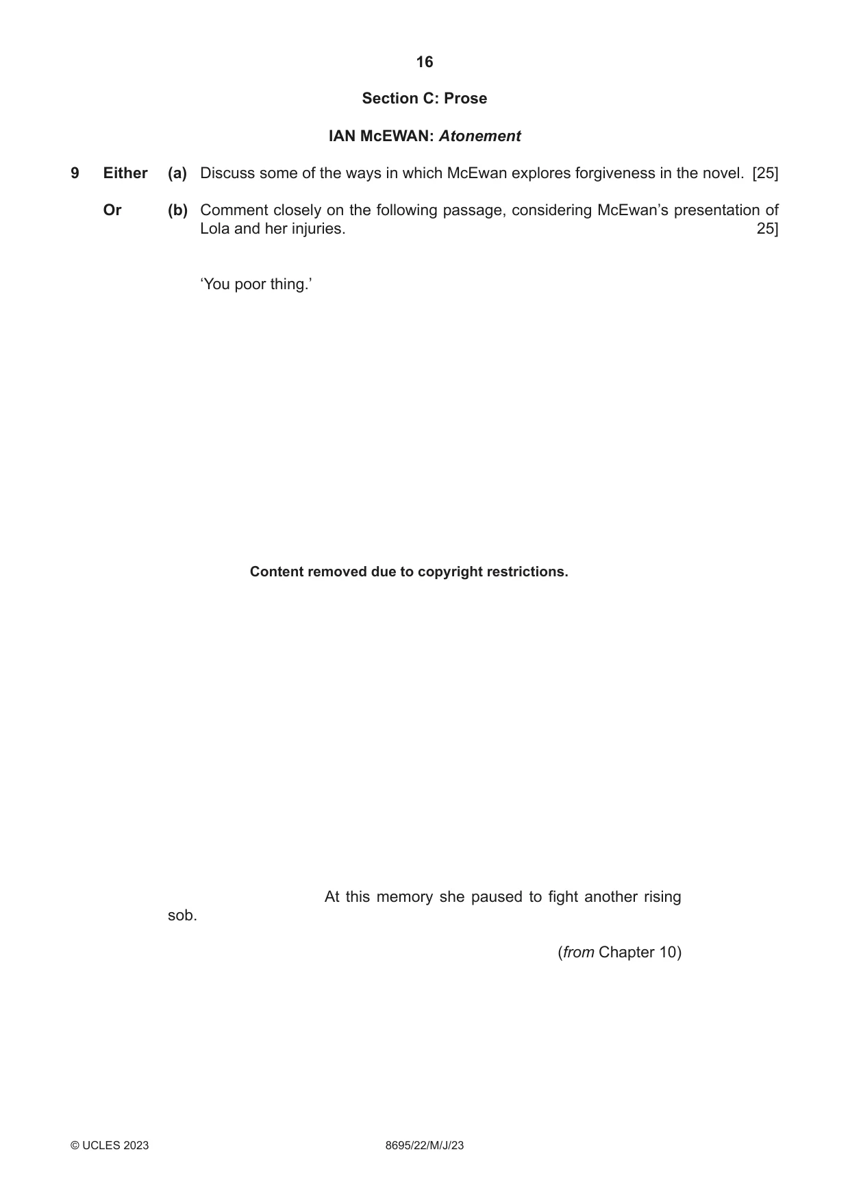 Cambridge A Level English - Language and Literature (AS Level only, from 2016) 8695 2023 May/June Paper 2 · Variant 2 question paper, page 16 of 24