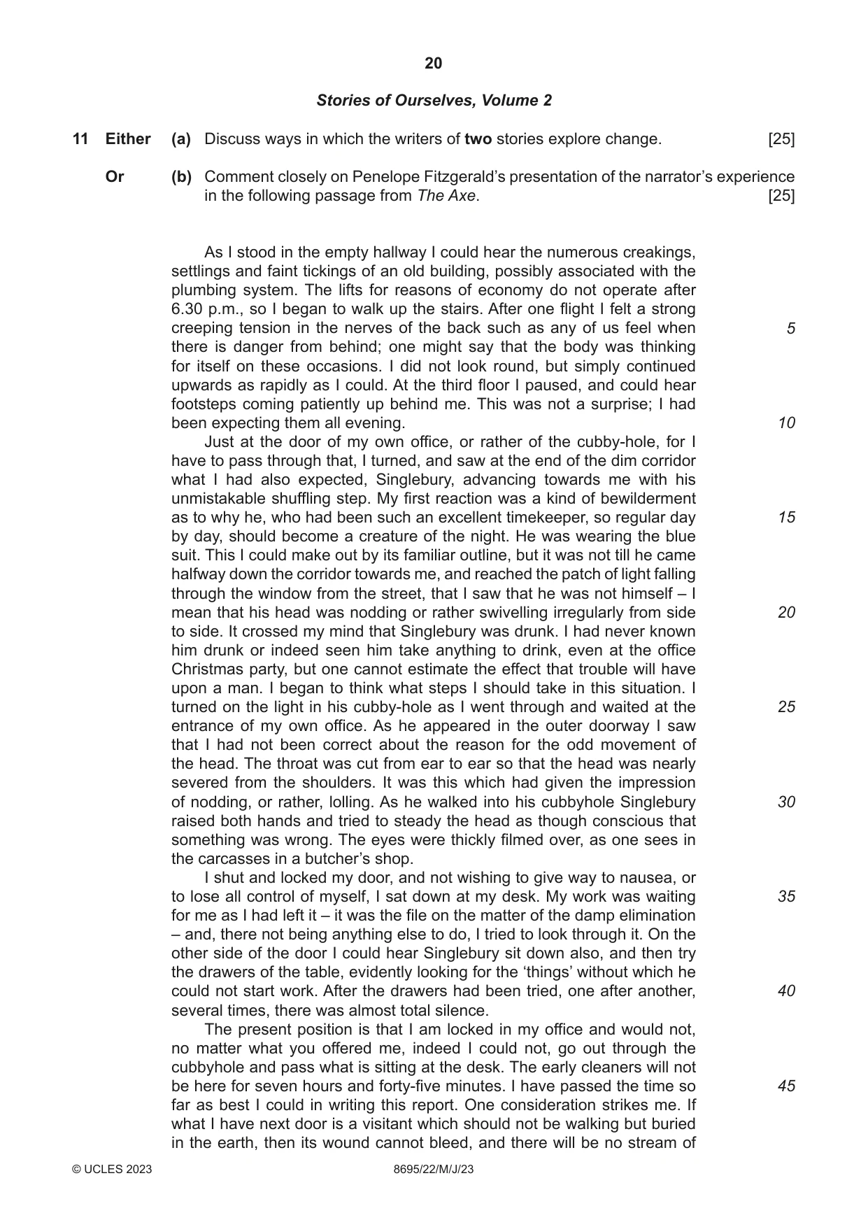 Cambridge A Level English - Language and Literature (AS Level only, from 2016) 8695 2023 May/June Paper 2 · Variant 2 question paper, page 20 of 24