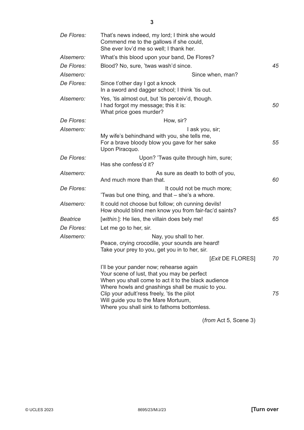 Cambridge A Level English - Language and Literature (AS Level only, from 2016) 8695 2023 May/June Paper 2 · Variant 3 question paper, page 3 of 20