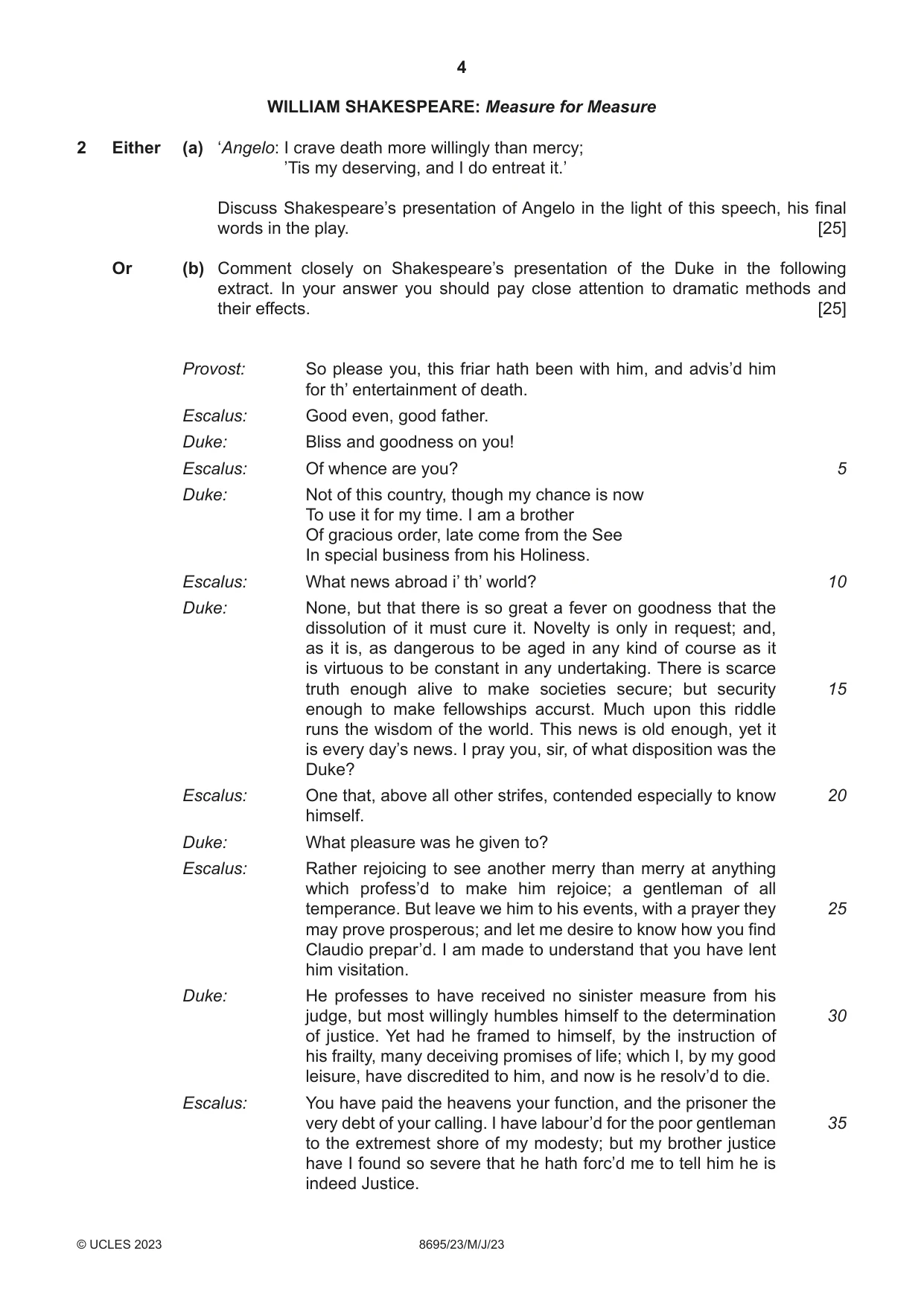 Cambridge A Level English - Language and Literature (AS Level only, from 2016) 8695 2023 May/June Paper 2 · Variant 3 question paper, page 4 of 20