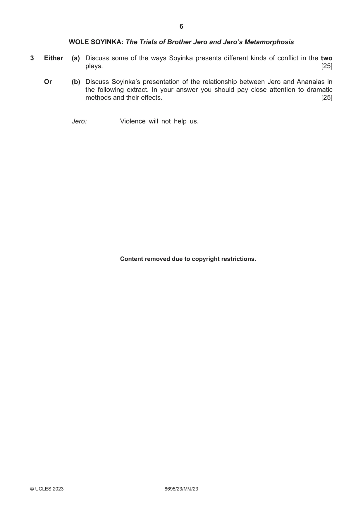 Cambridge A Level English - Language and Literature (AS Level only, from 2016) 8695 2023 May/June Paper 2 · Variant 3 question paper, page 6 of 20