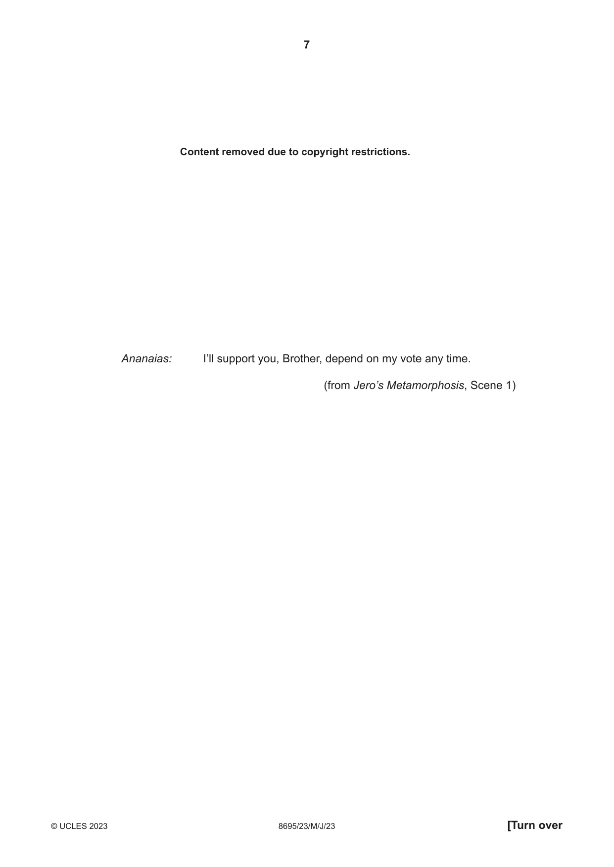 Cambridge A Level English - Language and Literature (AS Level only, from 2016) 8695 2023 May/June Paper 2 · Variant 3 question paper, page 7 of 20