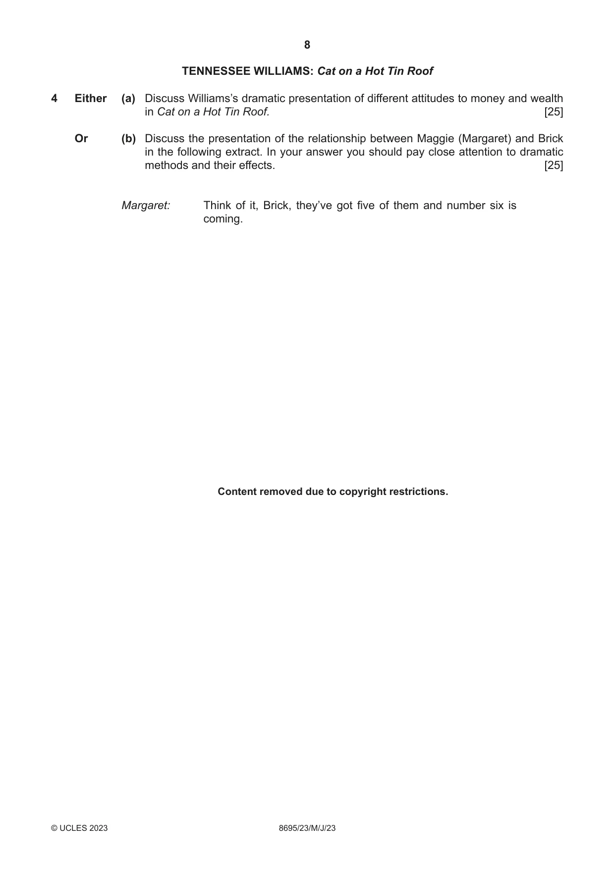 Cambridge A Level English - Language and Literature (AS Level only, from 2016) 8695 2023 May/June Paper 2 · Variant 3 question paper, page 8 of 20