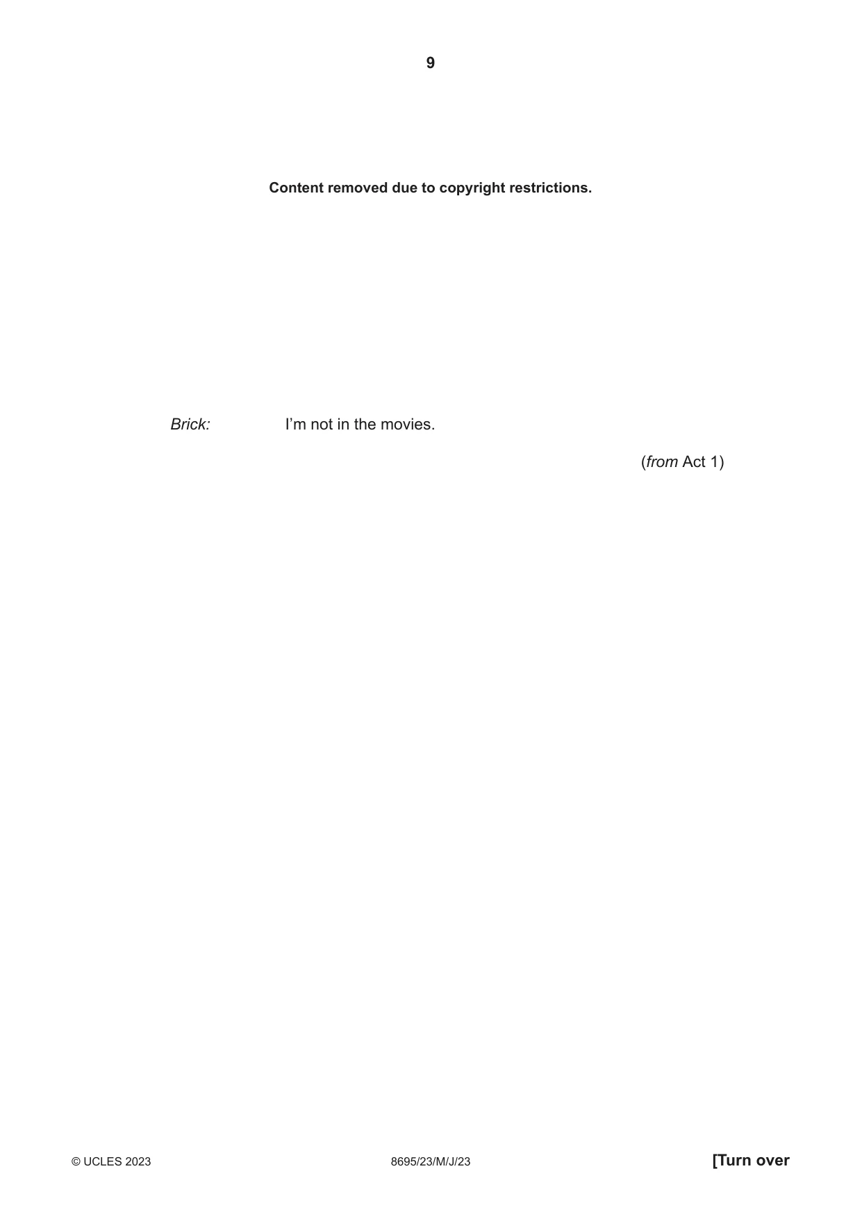 Cambridge A Level English - Language and Literature (AS Level only, from 2016) 8695 2023 May/June Paper 2 · Variant 3 question paper, page 9 of 20