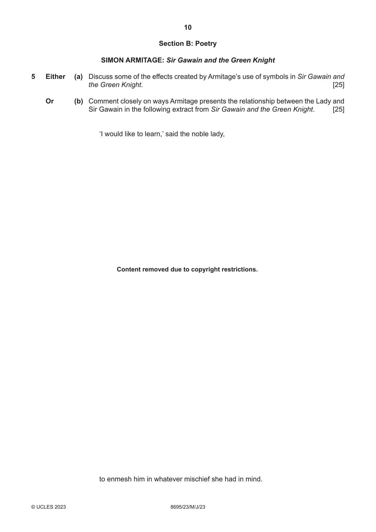 Cambridge A Level English - Language and Literature (AS Level only, from 2016) 8695 2023 May/June Paper 2 · Variant 3 question paper, page 10 of 20