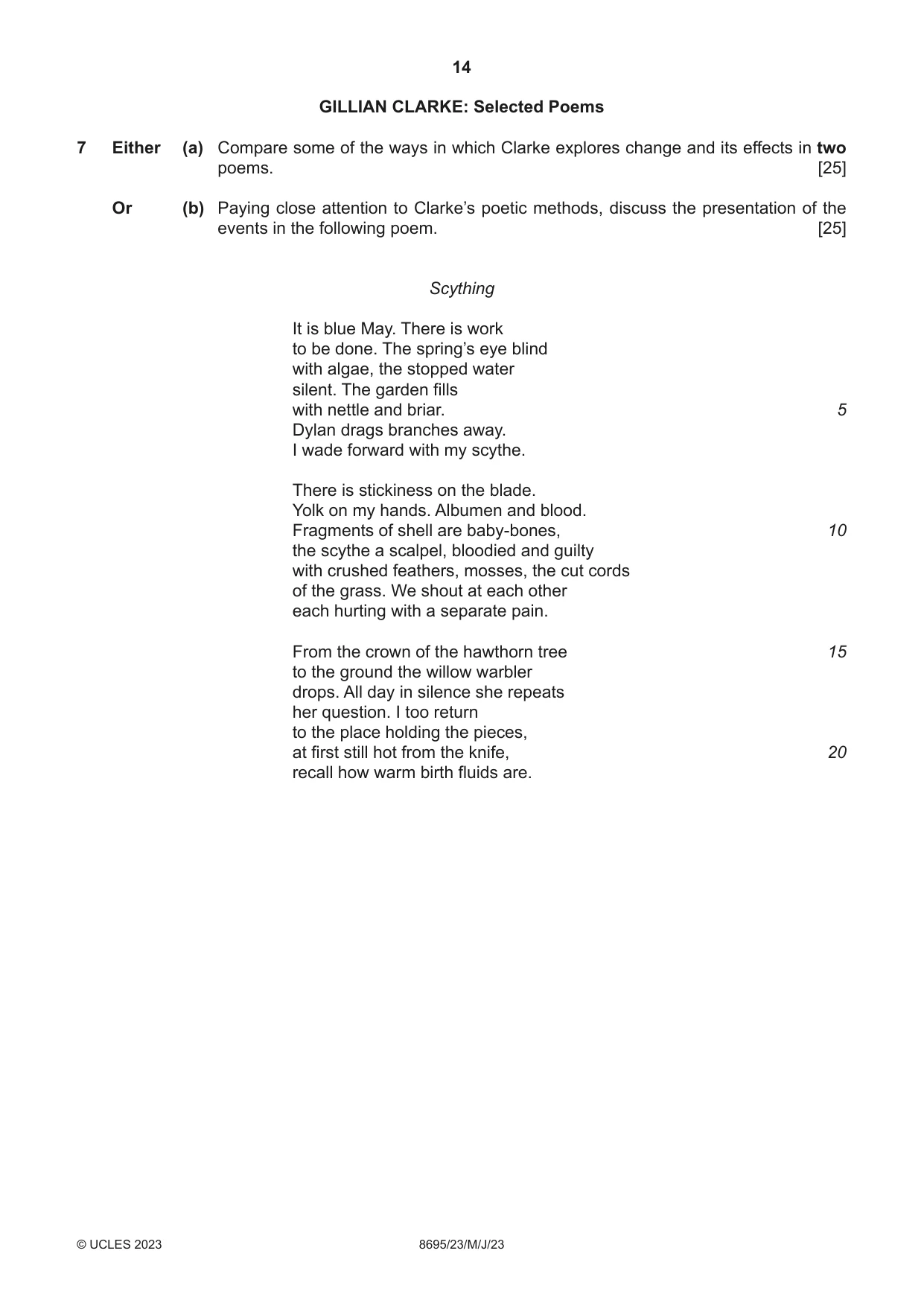 Cambridge A Level English - Language and Literature (AS Level only, from 2016) 8695 2023 May/June Paper 2 · Variant 3 question paper, page 14 of 20