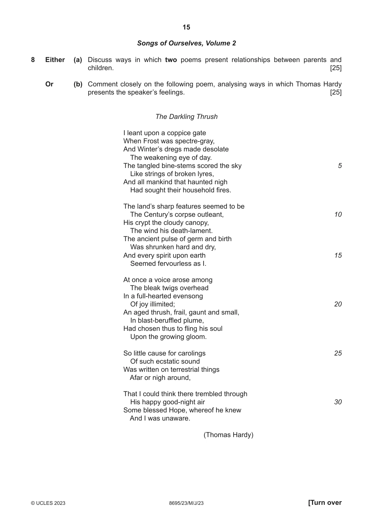 Cambridge A Level English - Language and Literature (AS Level only, from 2016) 8695 2023 May/June Paper 2 · Variant 3 question paper, page 15 of 20